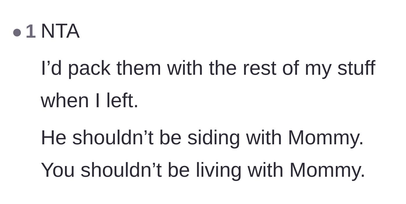 Comment thread 3 - Direct advice urging the main character to pack her belongings and leave the toxic household.