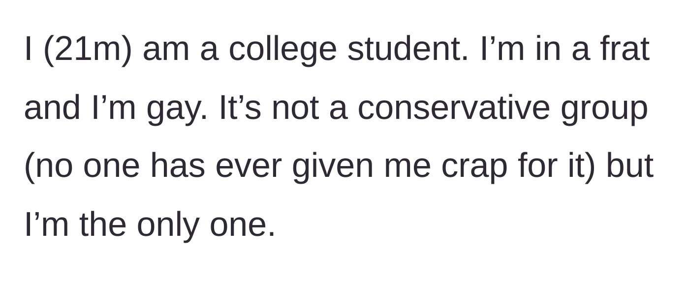 Story part 1 - Introduction of the 21-year-old gay frat brother and his college environment.