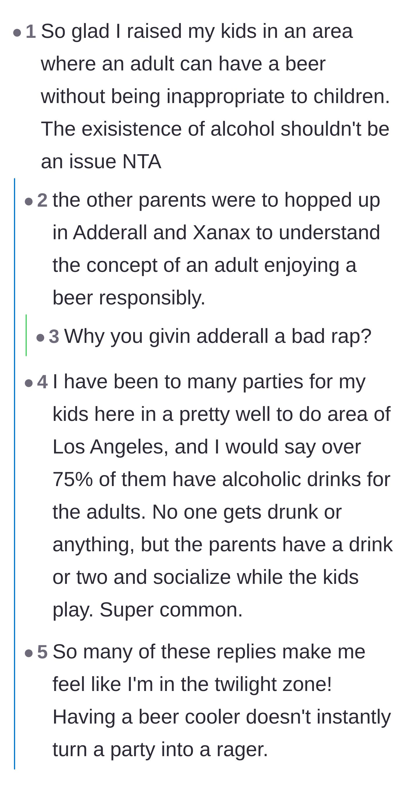 Comment thread 5 - Commenters sharing how common and normal it is to serve alcohol to adults at children's birthday parties.