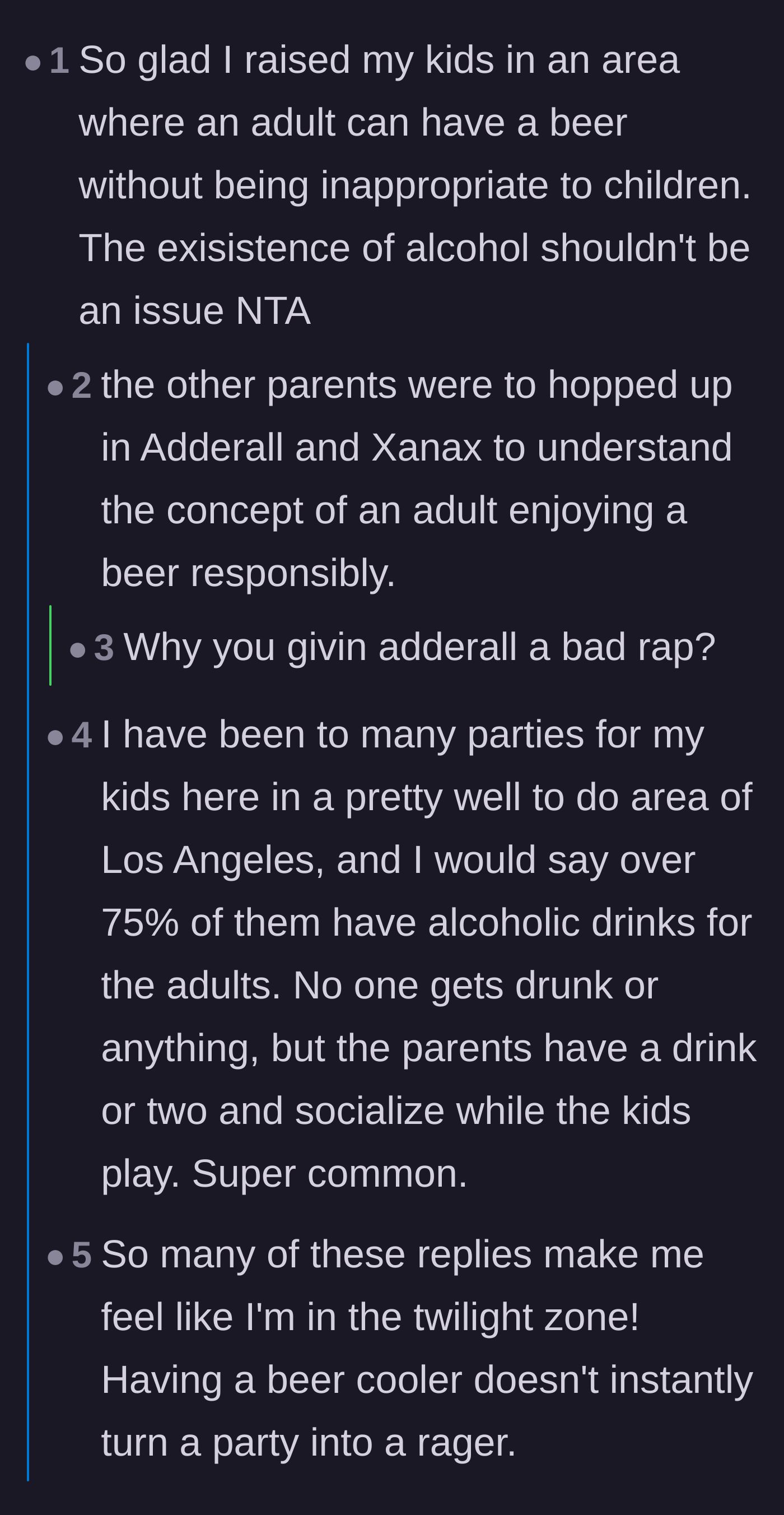 Comment thread 5 - Commenters sharing how common and normal it is to serve alcohol to adults at children's birthday parties.
