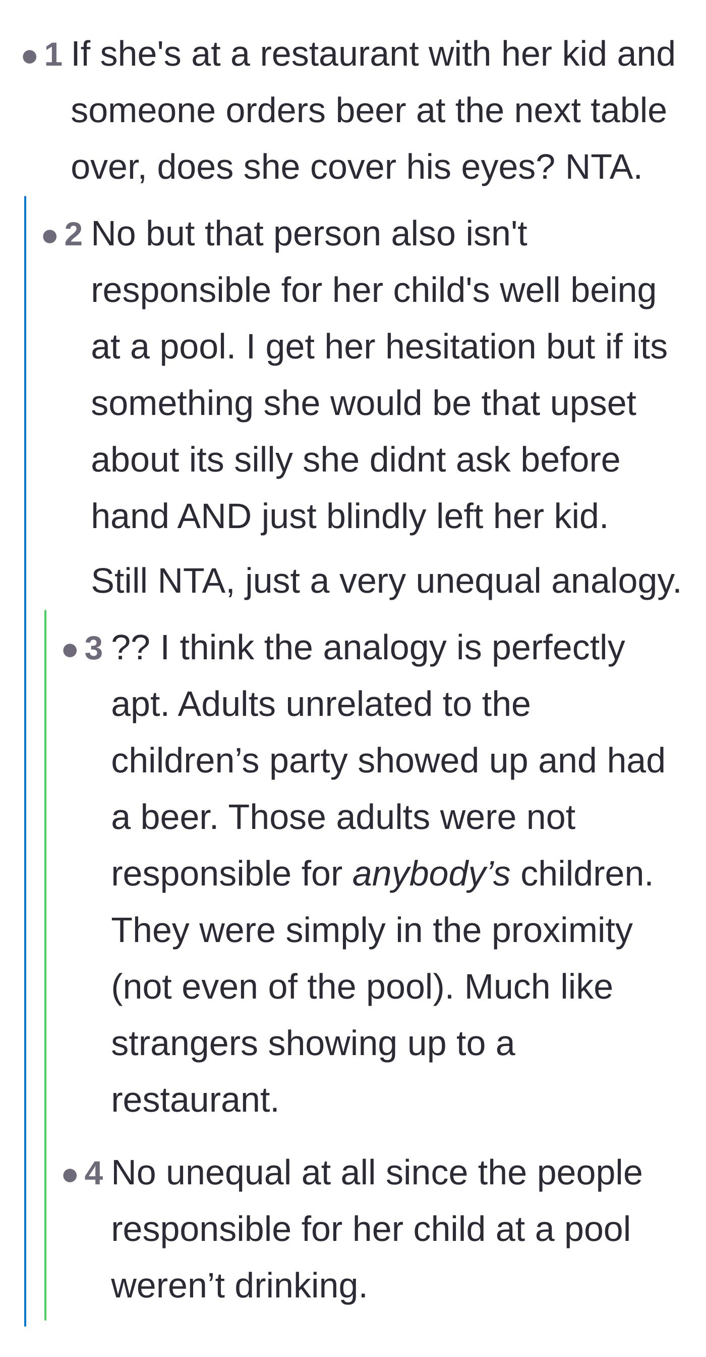 Comment thread 6 - A spot-on analogy comparing the party's adult guests to strangers ordering a beer at a restaurant table next door.