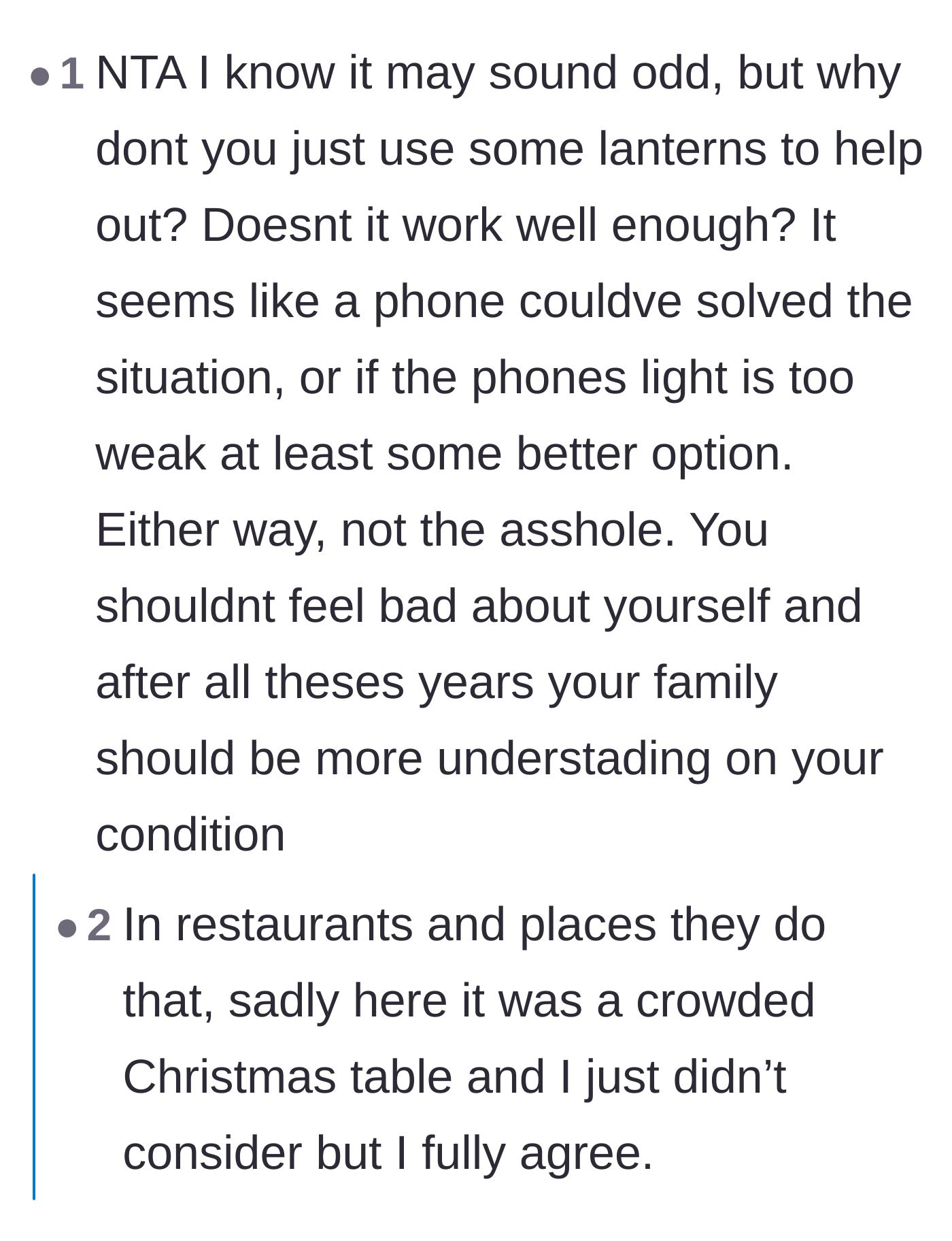Comment thread 5 - A discussion on how families only remember the high-functioning days of a disability and use them to invalidate the bad days.