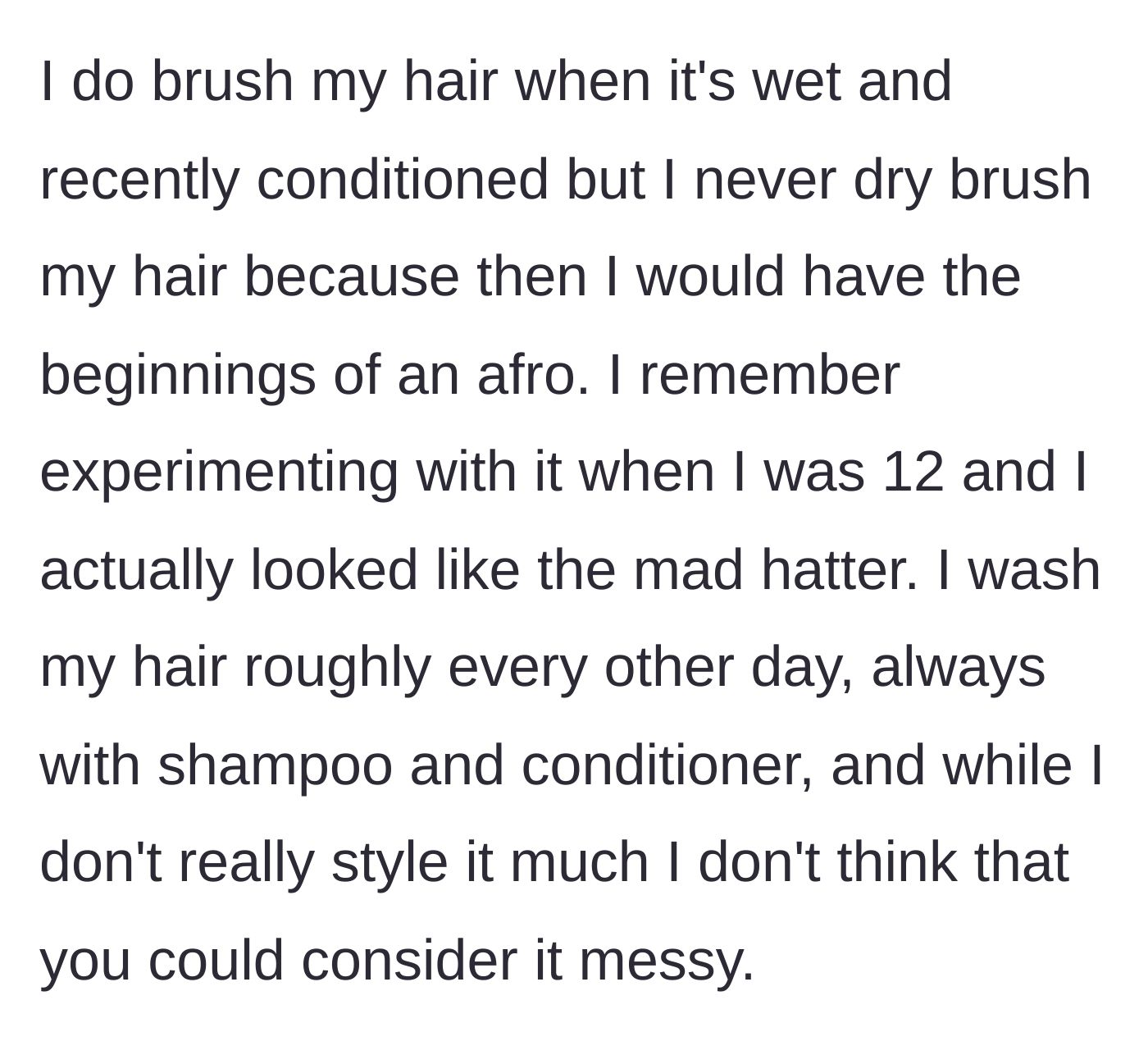 Story part 3 - Detailing her actual hair care routine and why dry brushing curly hair is a total disaster.