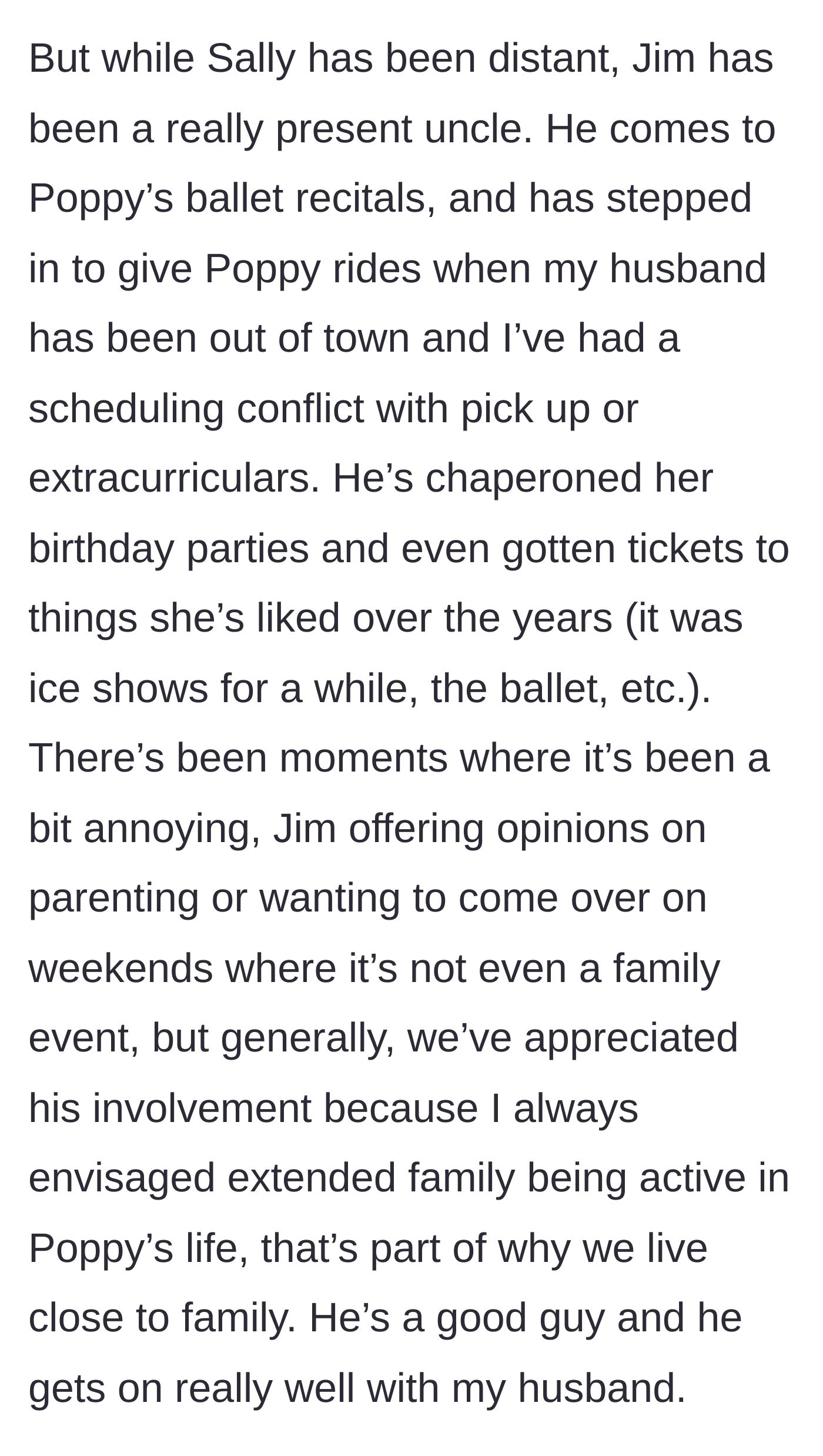 Story part 3 - Jim acting as a highly involved, sometimes overstepping uncle to Poppy.