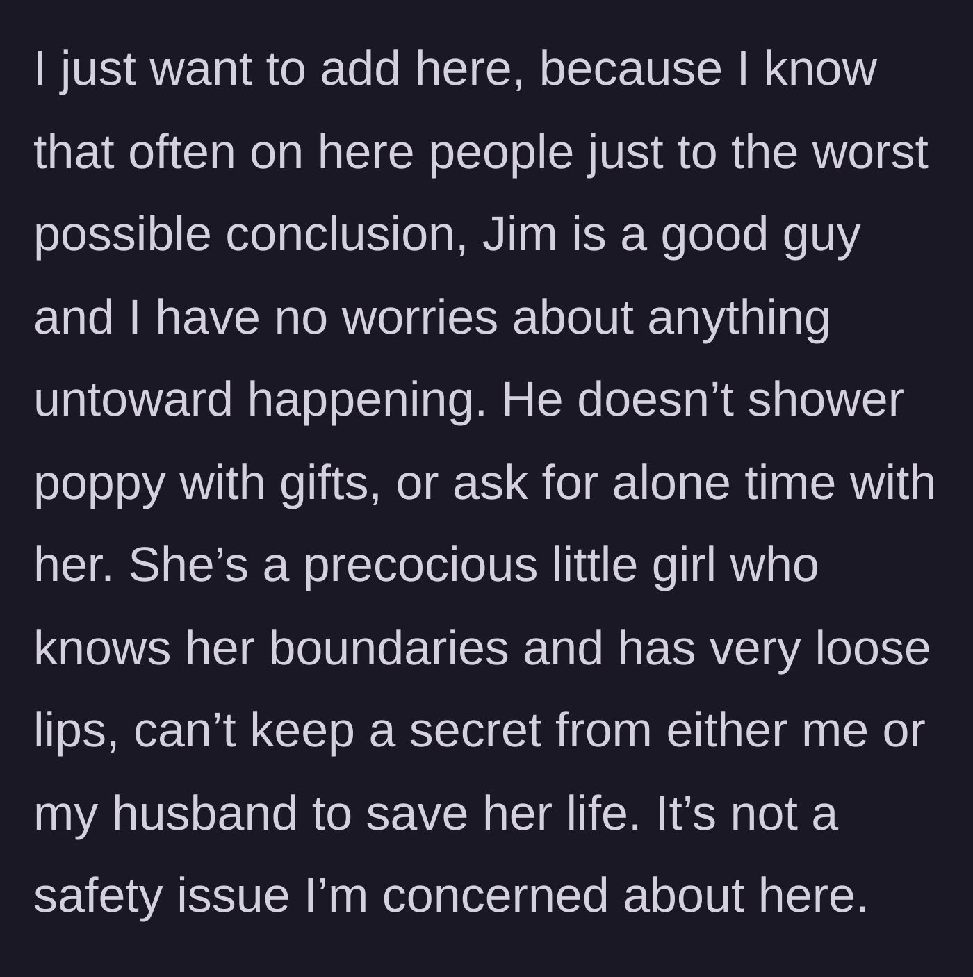 Story part 4 - Clarification that Jim's intentions are entirely safe and wholesome.