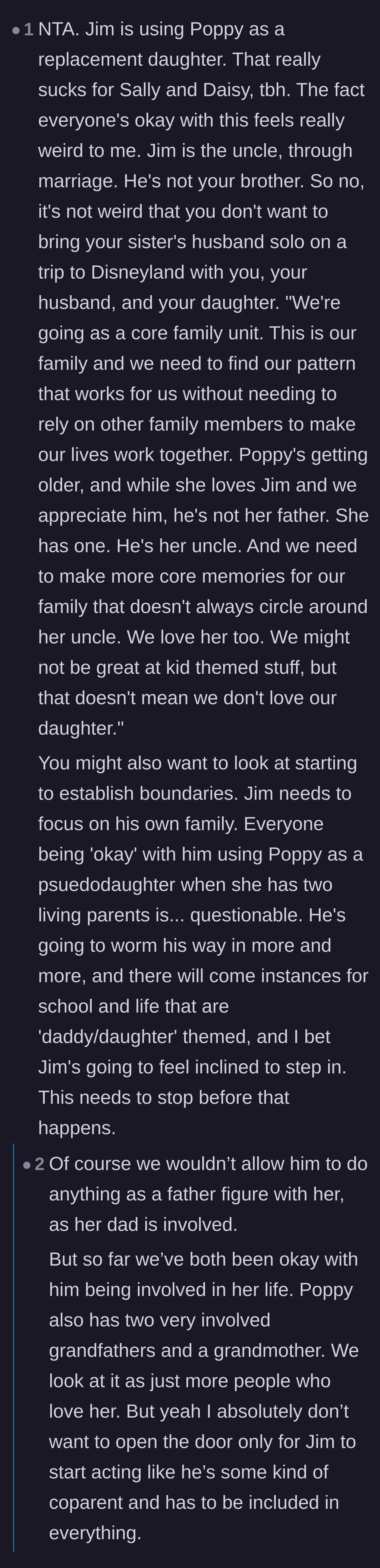 Comment thread 2 - A deep dive into the psychological dangers of Jim using his healthy niece as a do-over child.