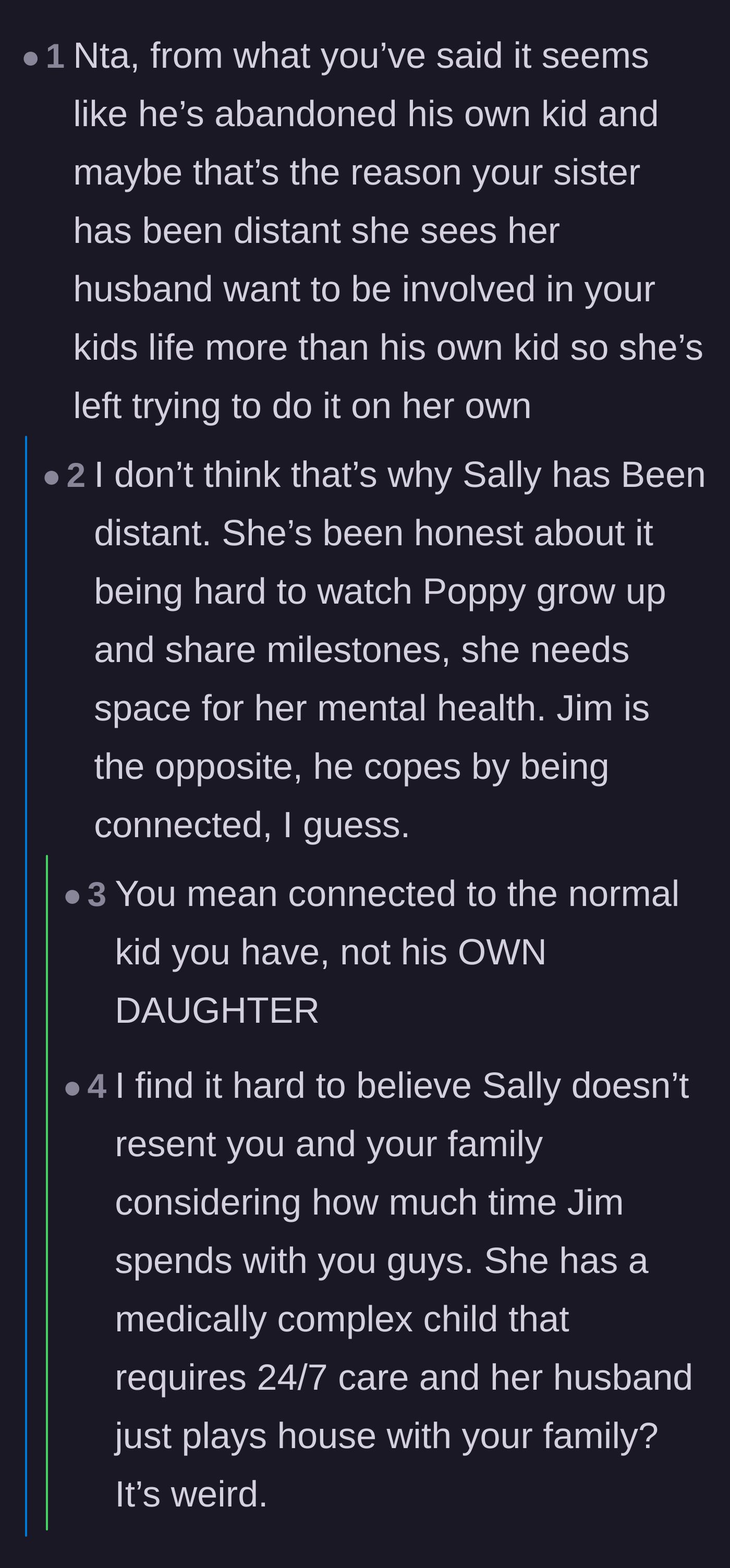 Comment thread 5 - A fiery debate over whether Jim is abandoning his special needs daughter or just desperately trying to survive his caregiver burnout.