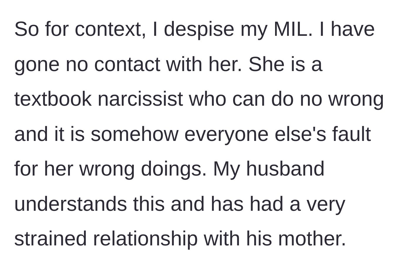 Story part 1 - The mom-to-be explains why she cut contact with her manipulative mother-in-law.