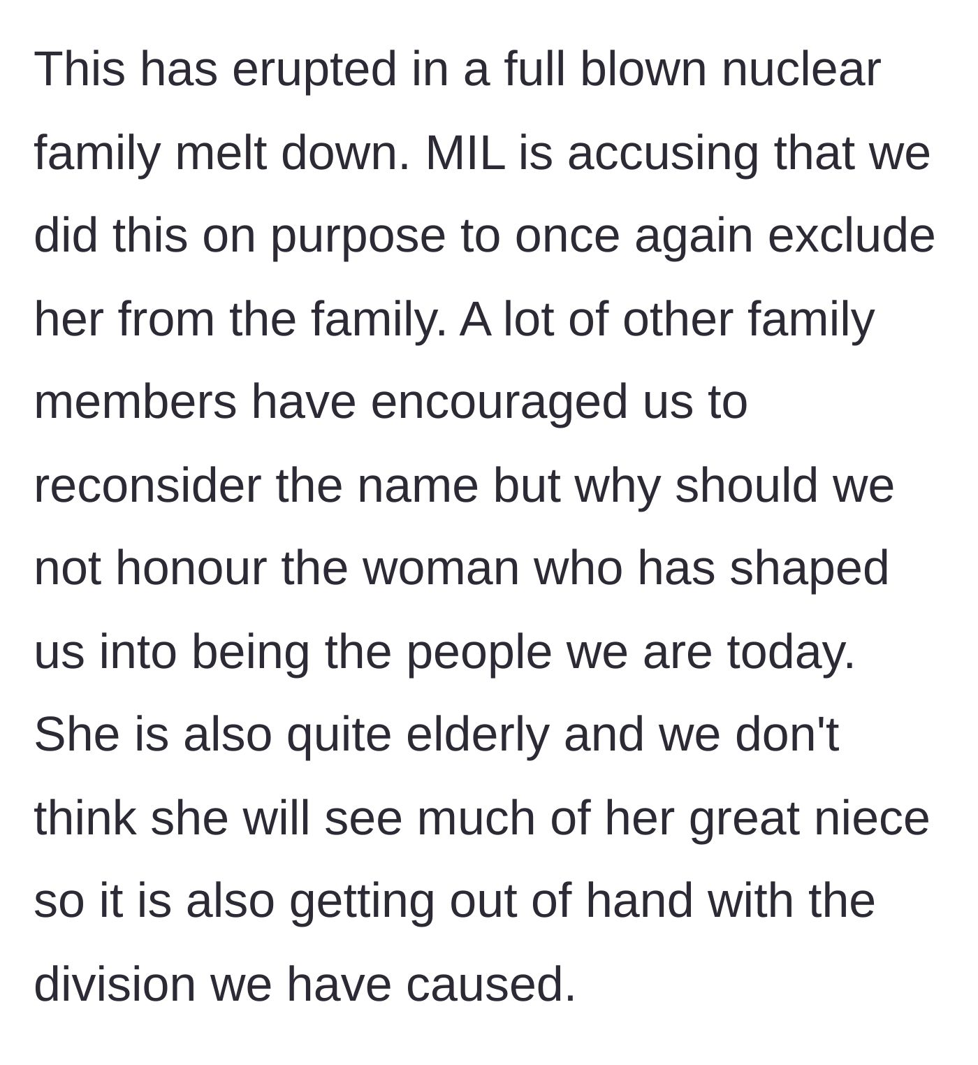 Story part 3 - The mother-in-law throws a massive tantrum over the name choice, causing extended family members to pressure the couple to change it.