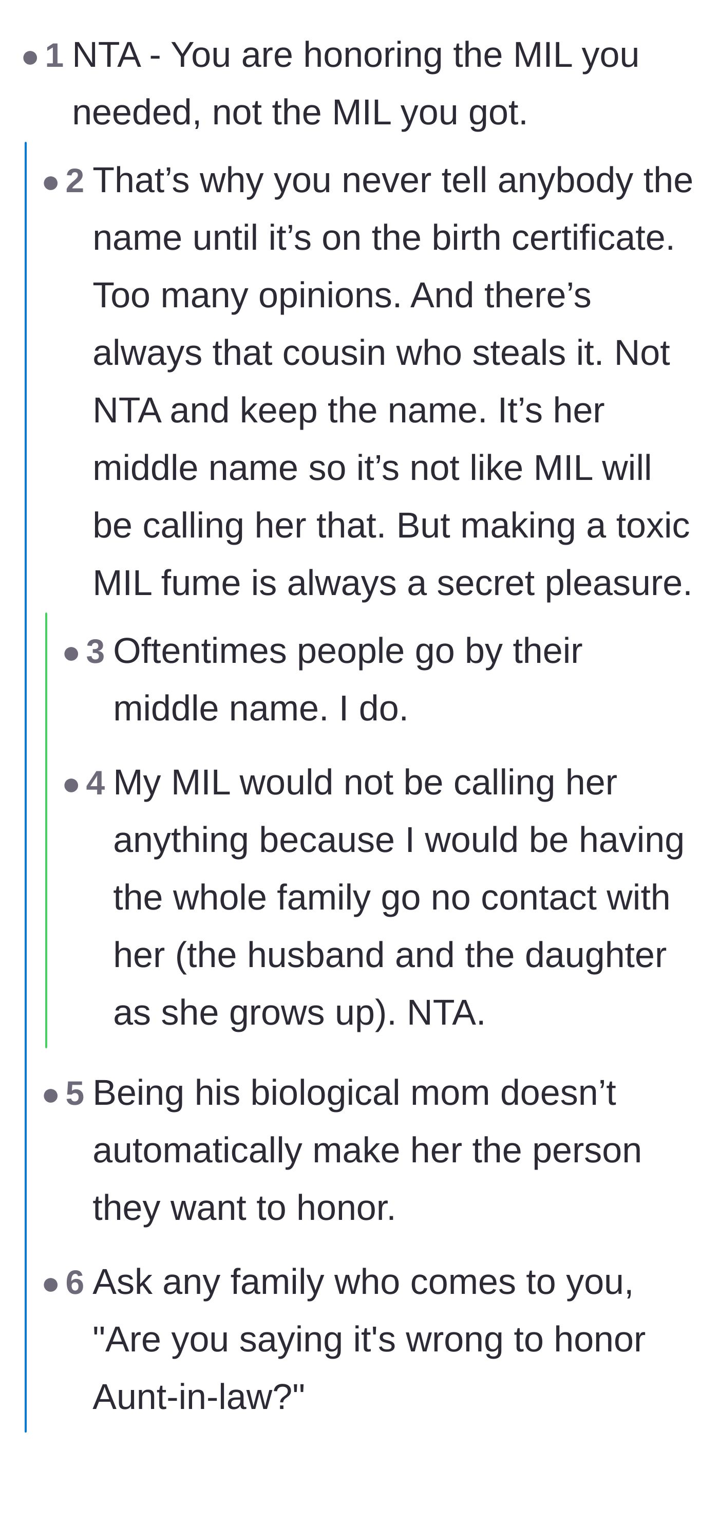 Comment thread 1 - Discussing how honor is earned through love and support rather than just biology