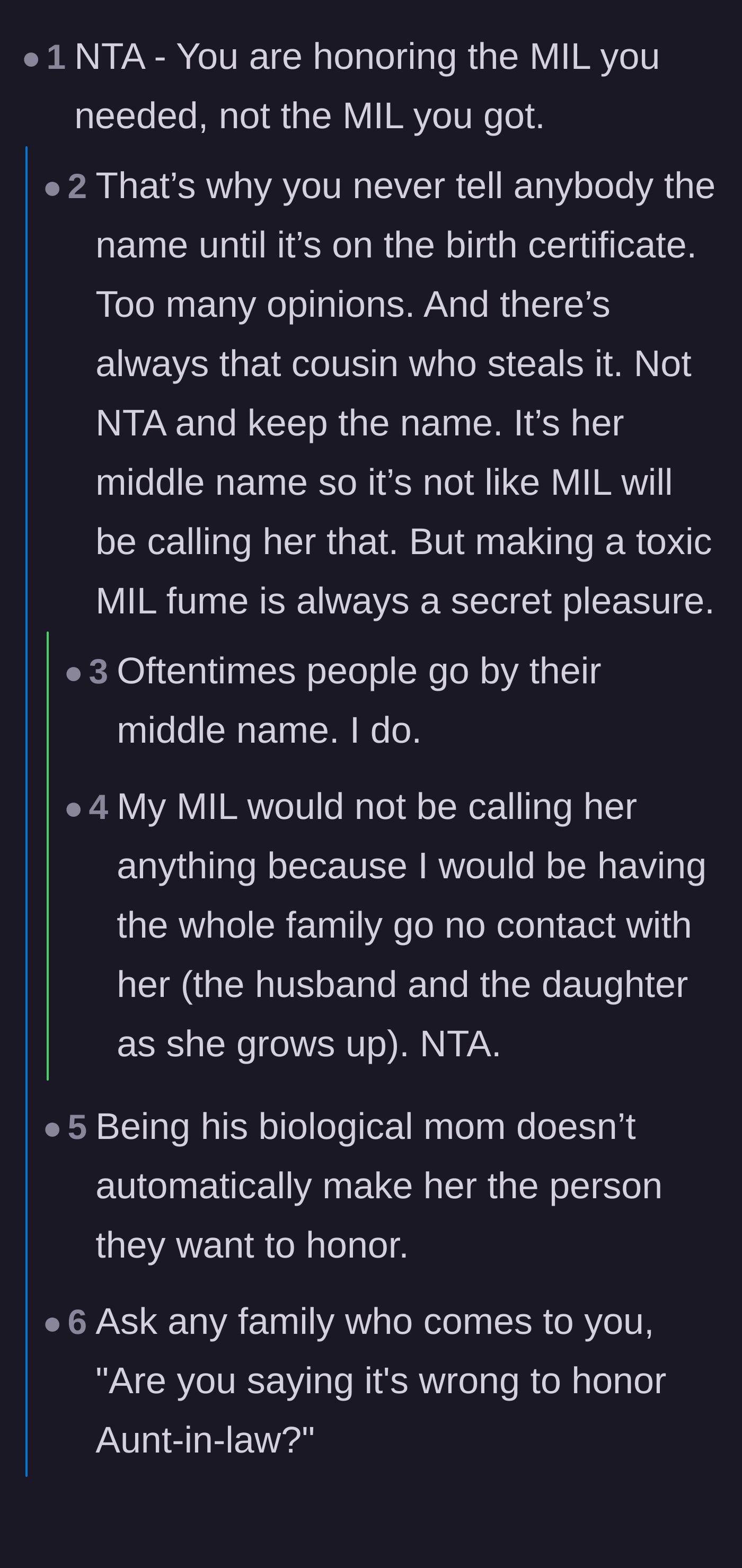 Comment thread 1 - Discussing how honor is earned through love and support rather than just biology