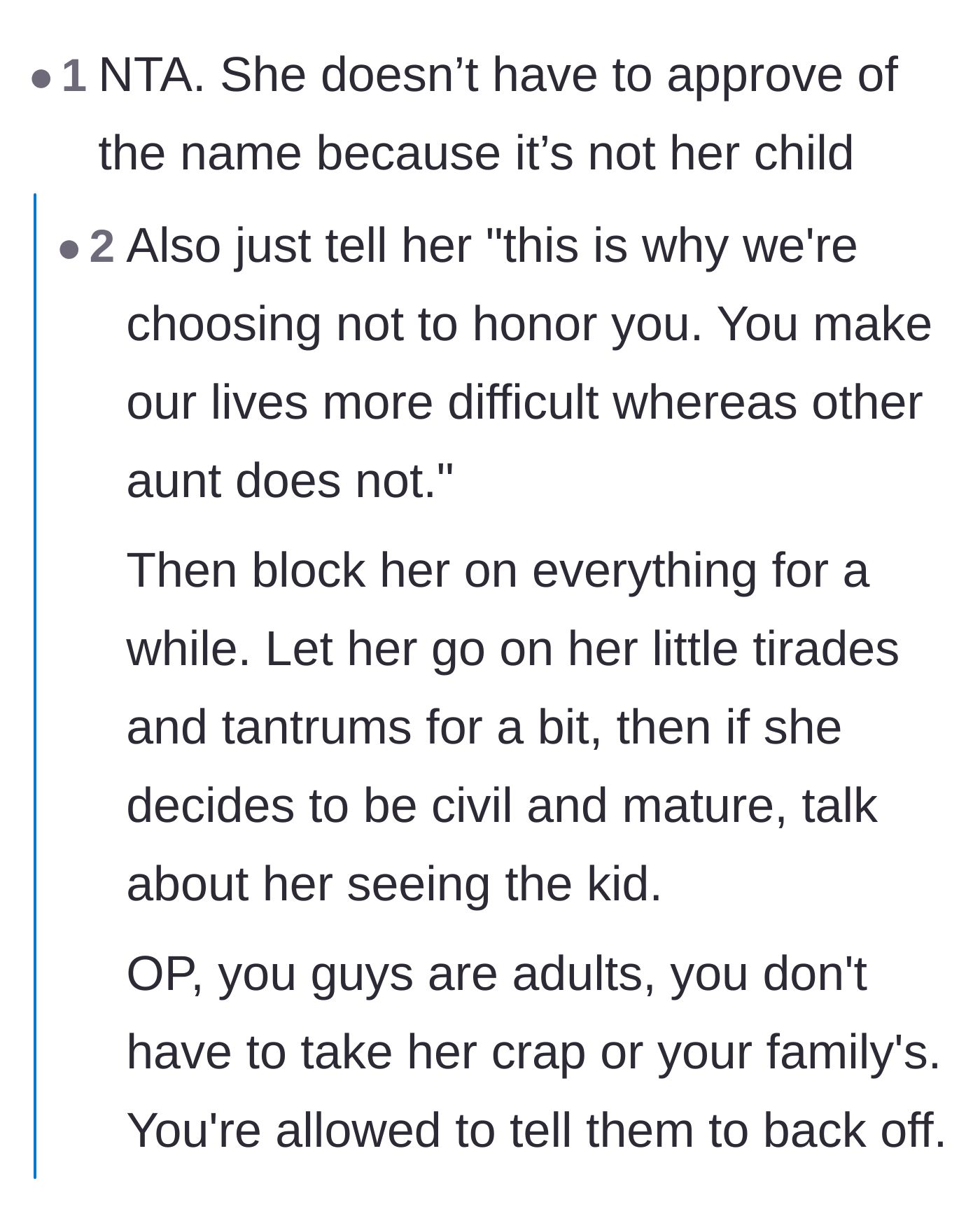 Comment thread 3 - Setting firm boundaries and reminding the family who the actual parents are