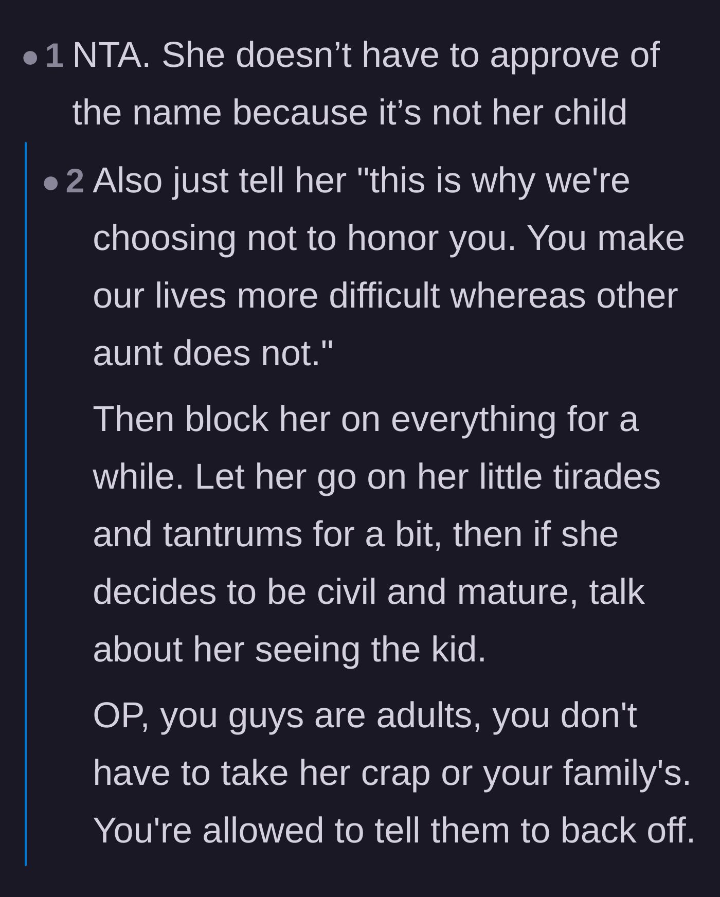 Comment thread 3 - Setting firm boundaries and reminding the family who the actual parents are