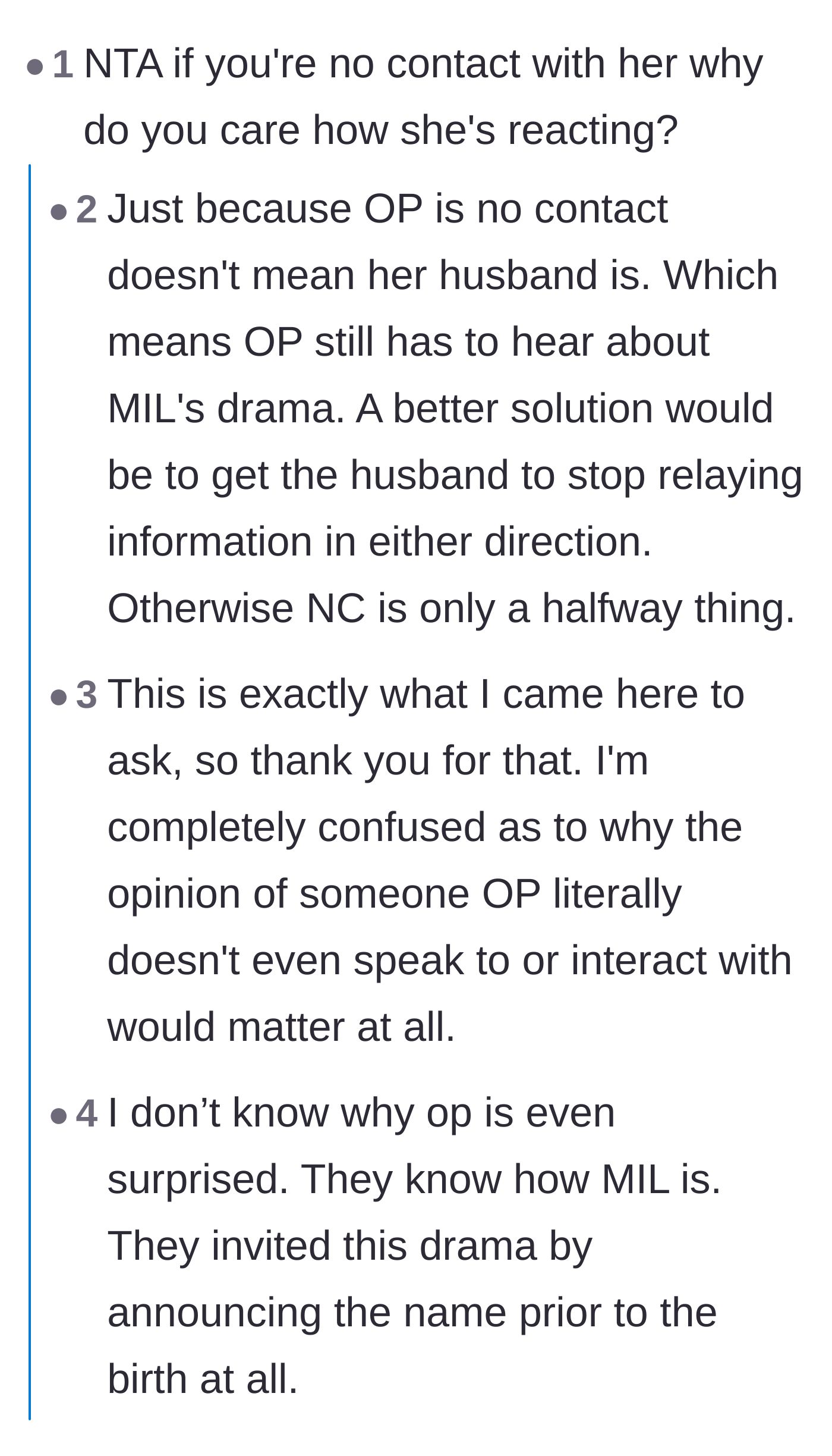 Comment thread 4 - Questioning how the estranged mother-in-law is still causing drama through other family members