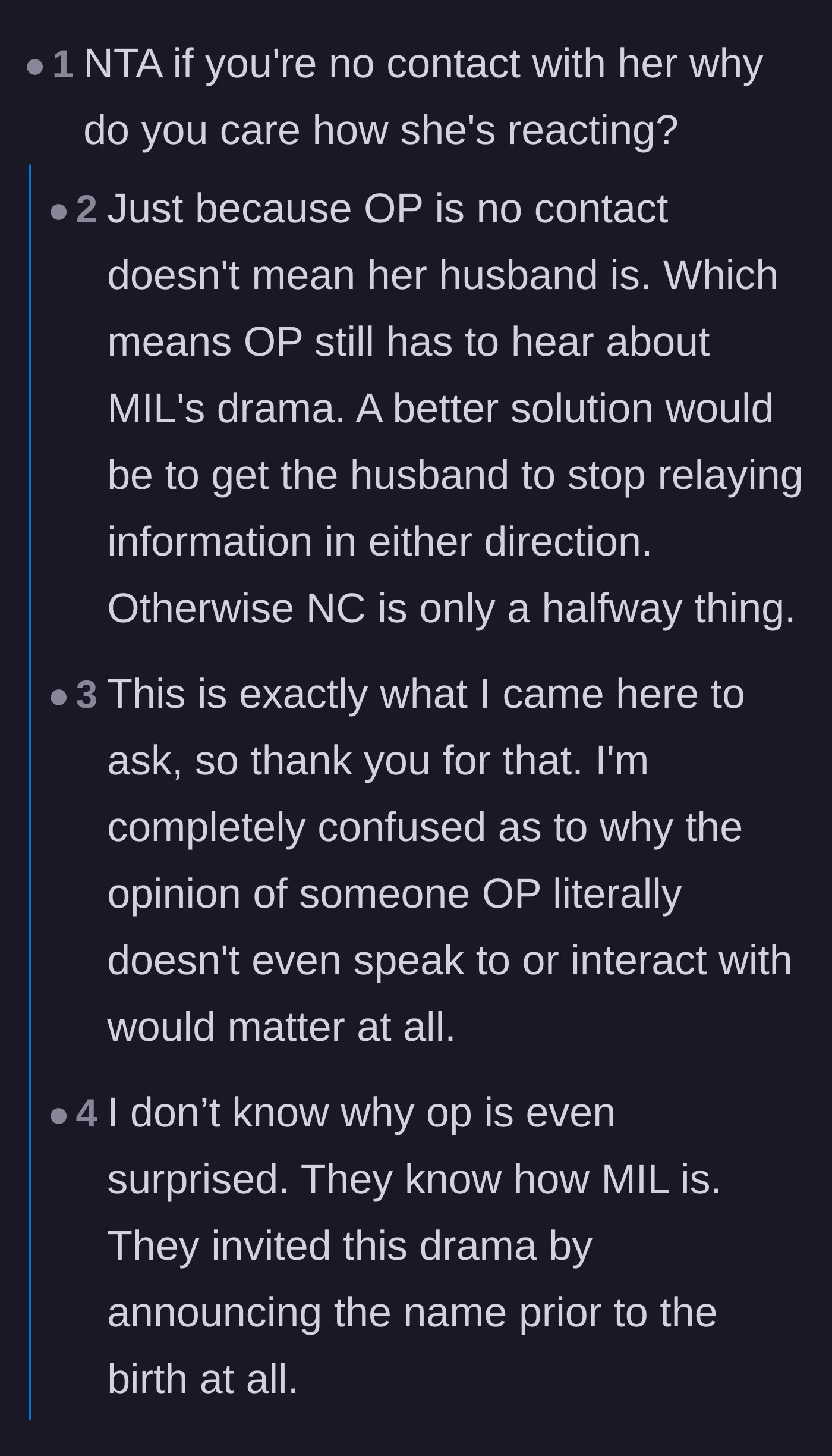 Comment thread 4 - Questioning how the estranged mother-in-law is still causing drama through other family members