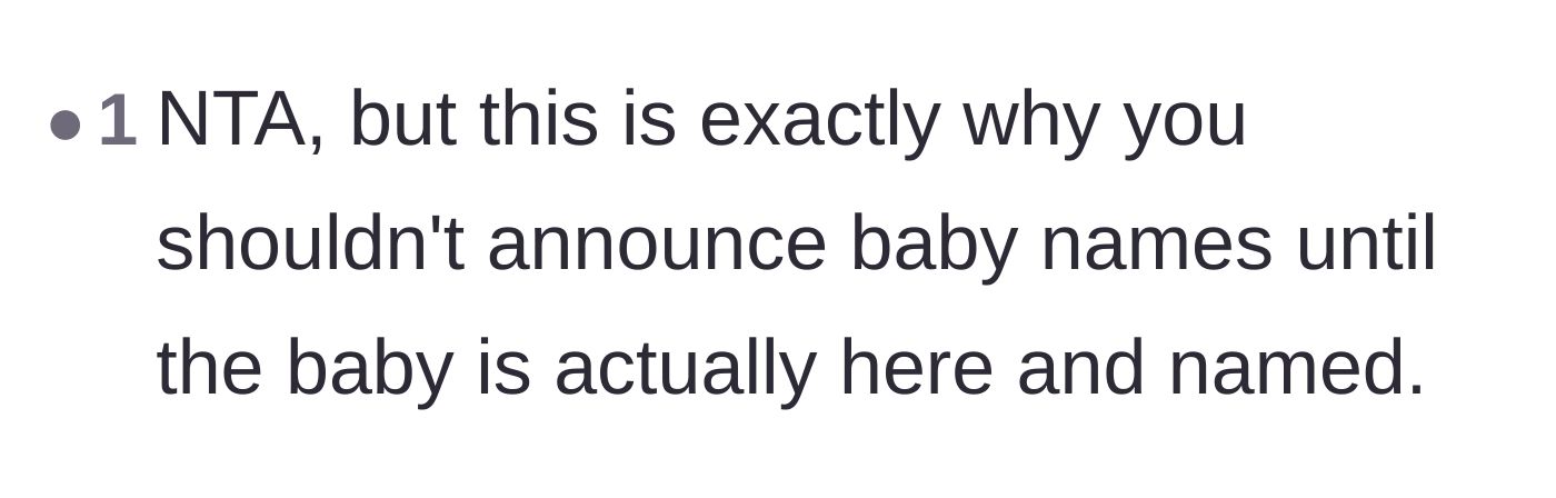 Comment thread 6 - Discussing the common rule of keeping baby names a secret until after the birth