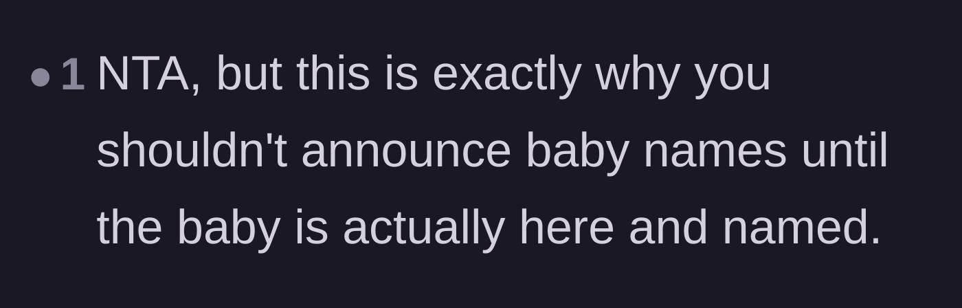 Comment thread 6 - Discussing the common rule of keeping baby names a secret until after the birth