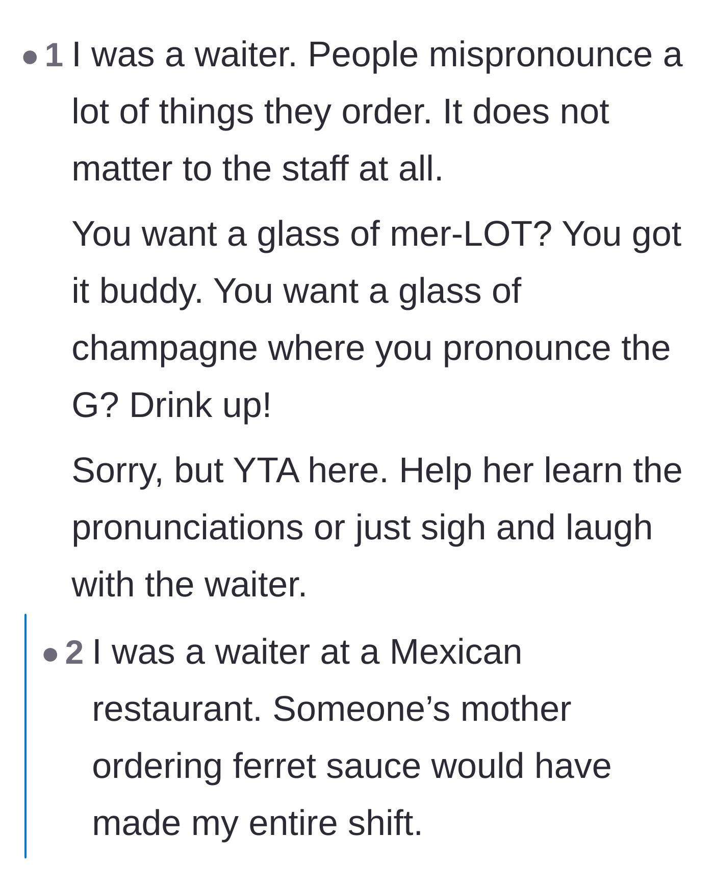 Comment thread 4 - Former restaurant servers sharing how much kitchen staff would love the joke and not mind the mistake