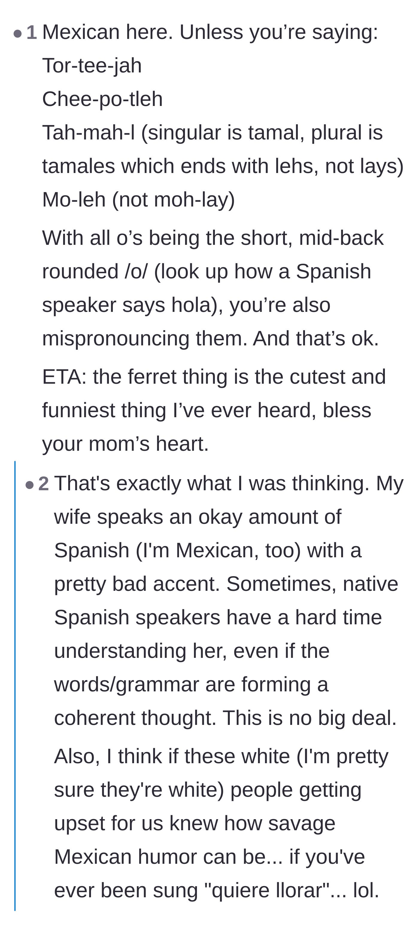 Comment thread 6 - Mexican and Hispanic readers defending the mother and calling her memory slip adorable