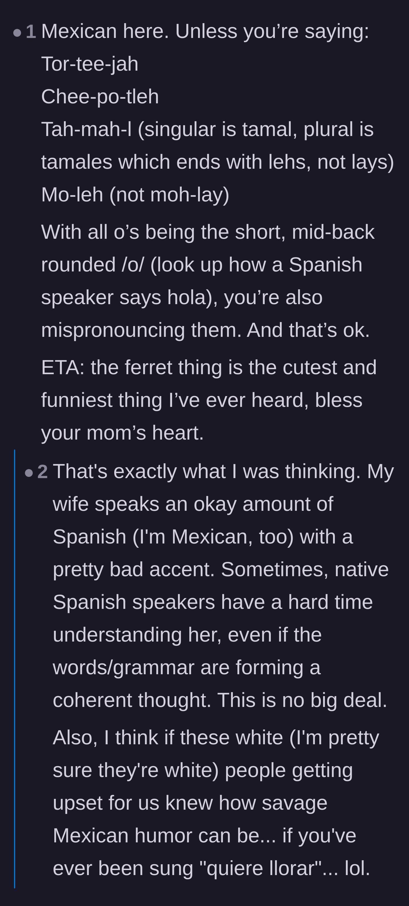 Comment thread 6 - Mexican and Hispanic readers defending the mother and calling her memory slip adorable