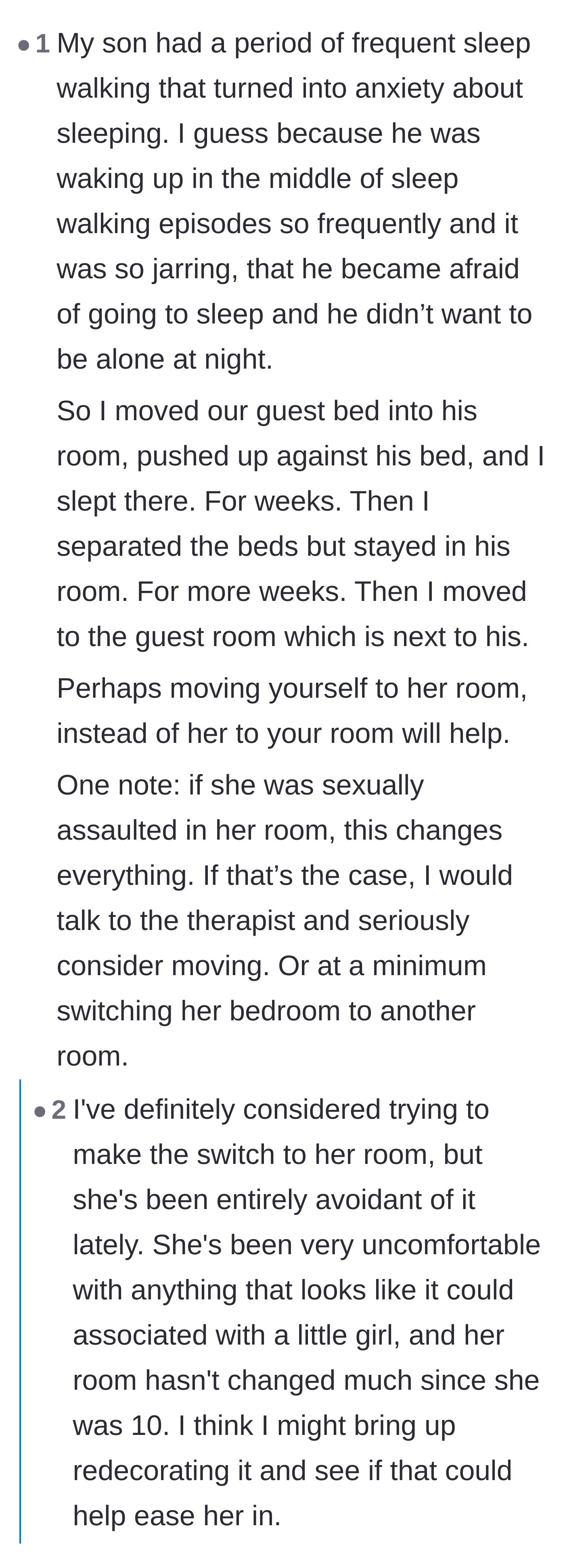 Comment thread 2 - Suggestions for helping the daughter reclaim her bedroom by letting her completely redesign it herself.
