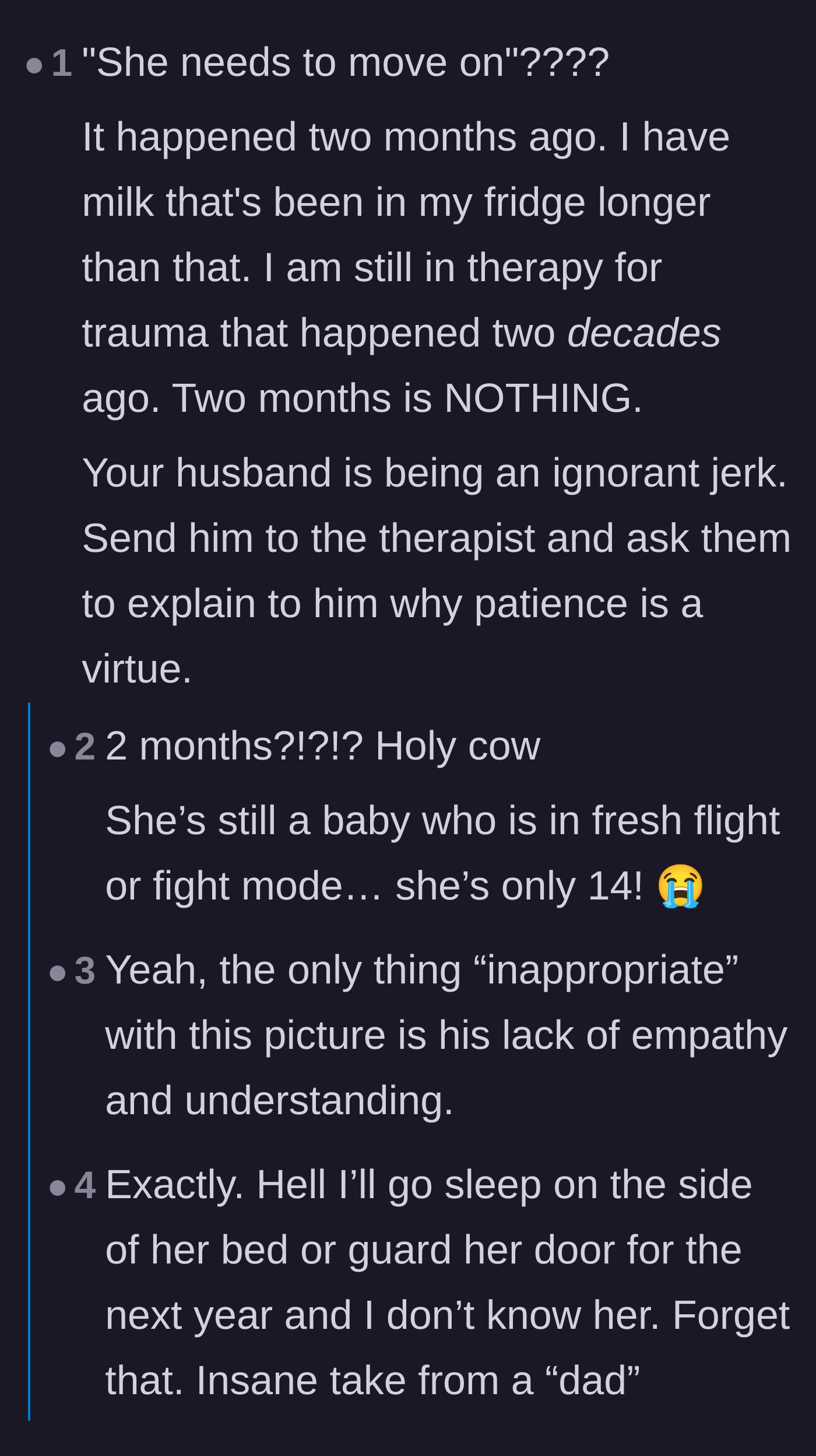 Comment thread 5 - Readers expressing outrage over the father's impatience, paired with touching stories of what truly supportive parenting looks like.