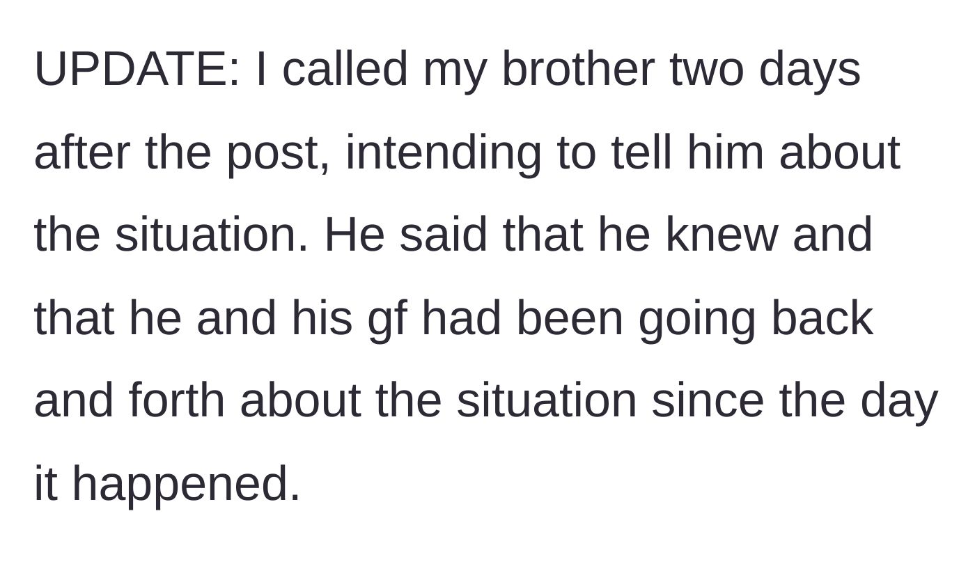 Story part 5 - An update revealing the brother and his girlfriend have been arguing endlessly about the doll since the incident.