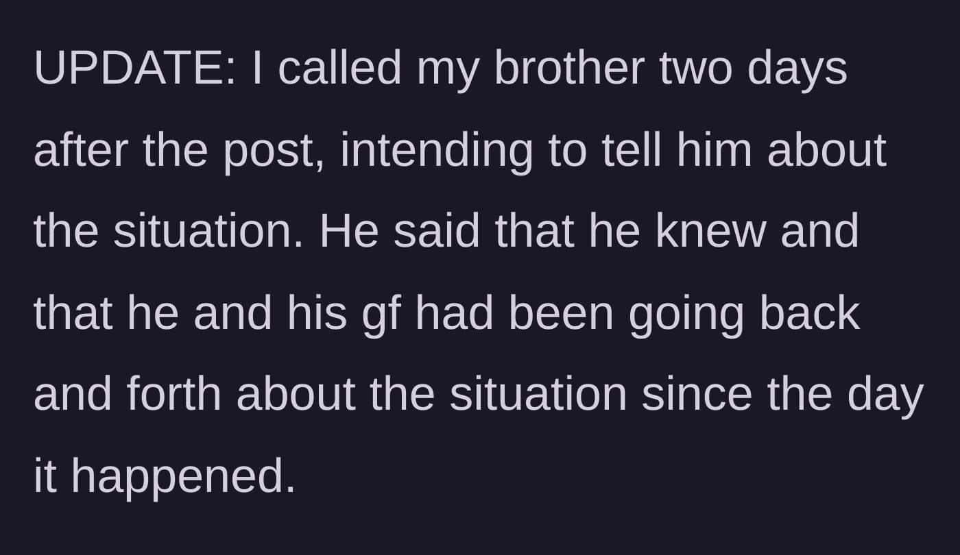 Story part 5 - An update revealing the brother and his girlfriend have been arguing endlessly about the doll since the incident.
