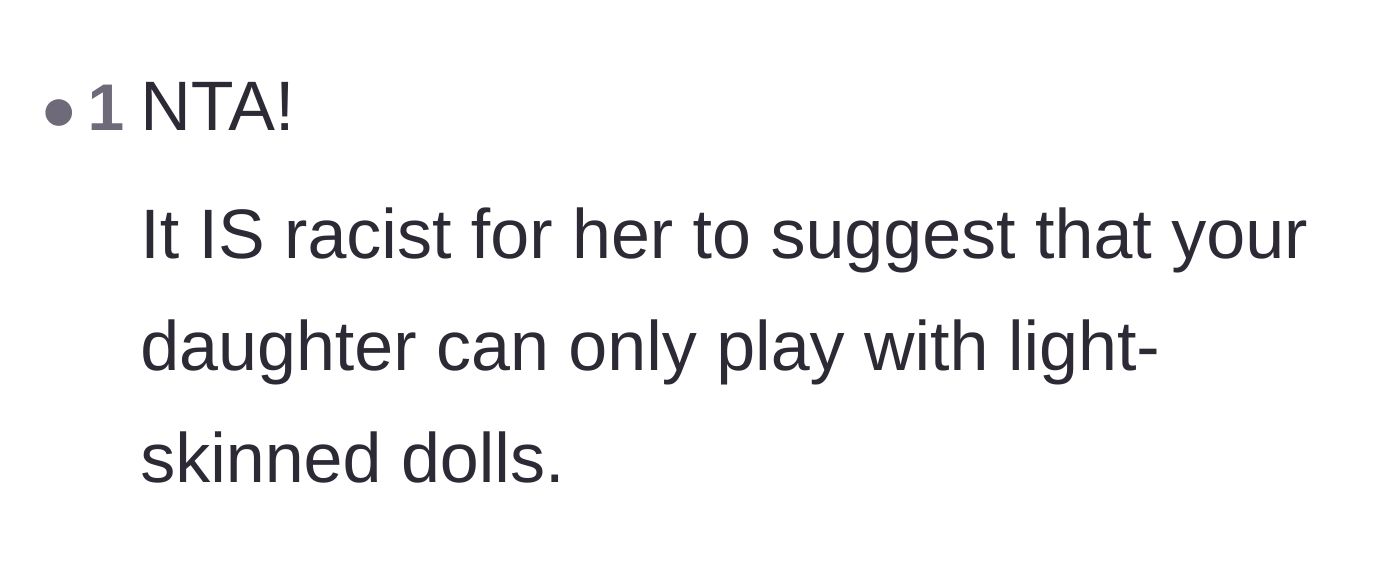 Comment thread 5 - A blunt verdict stating that the girlfriend's logic regarding light-skinned dolls is the true racism.