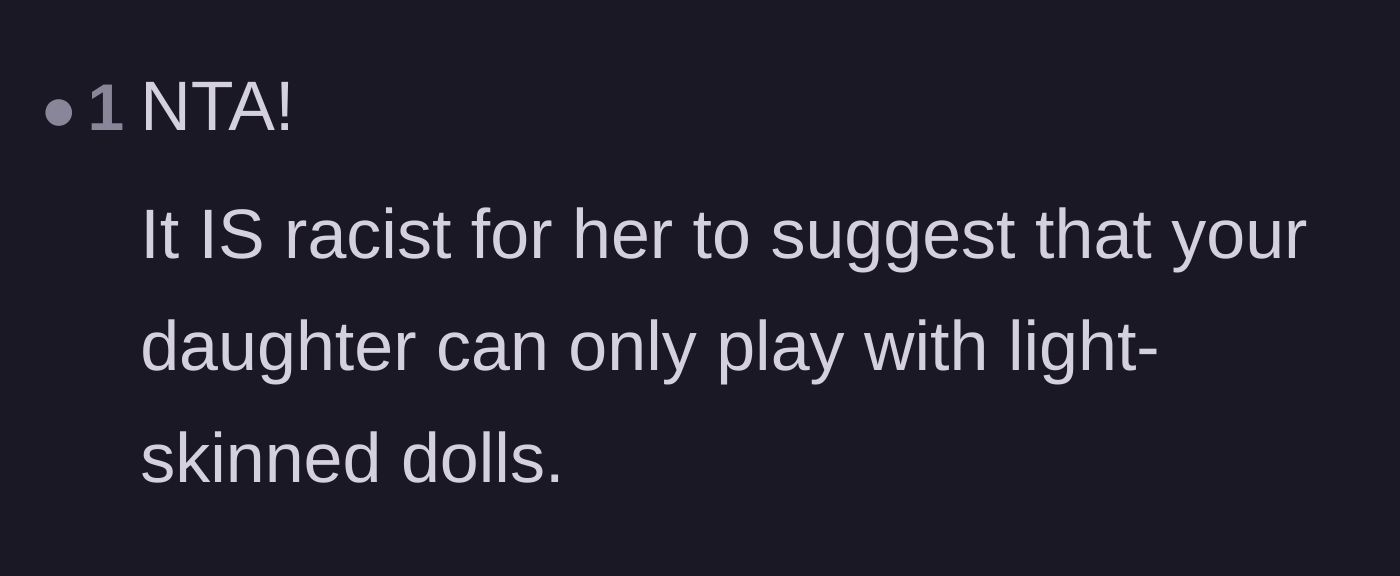 Comment thread 5 - A blunt verdict stating that the girlfriend's logic regarding light-skinned dolls is the true racism.