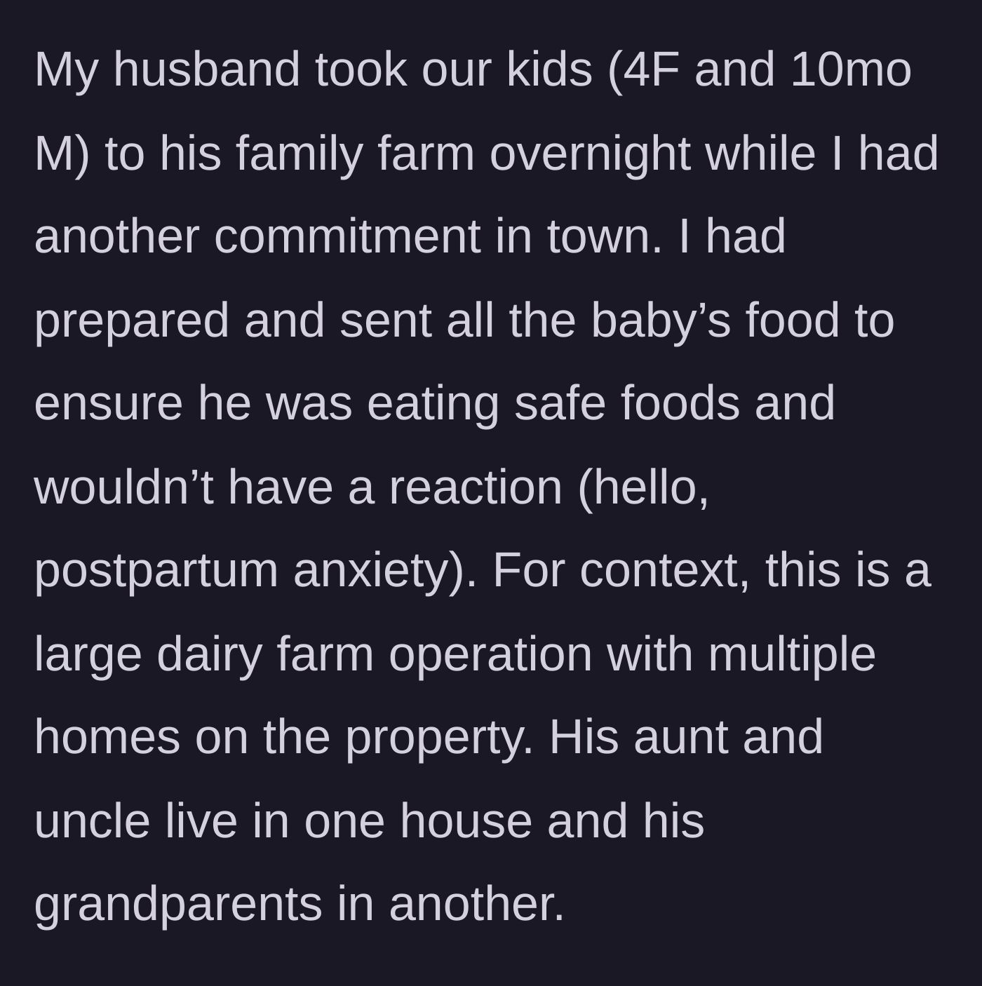 Story part 2 - A mother packing perfectly portioned, allergy-safe meals for her child's weekend trip to a sprawling family dairy farm.