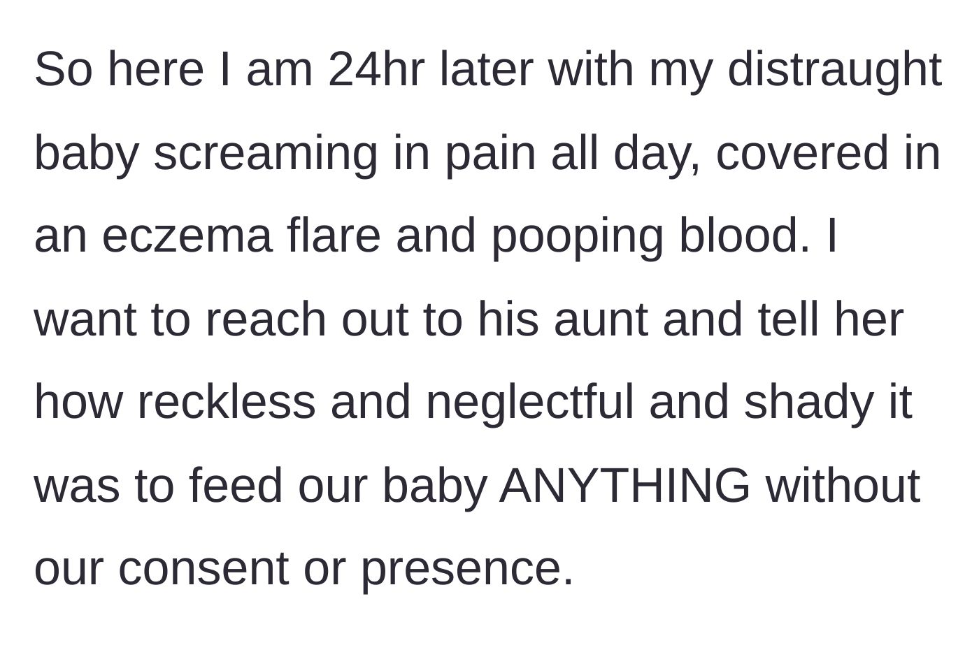 Story part 5 - A distressed mother comforting a screaming, suffering baby covered in eczema while contemplating confronting the reckless aunt.