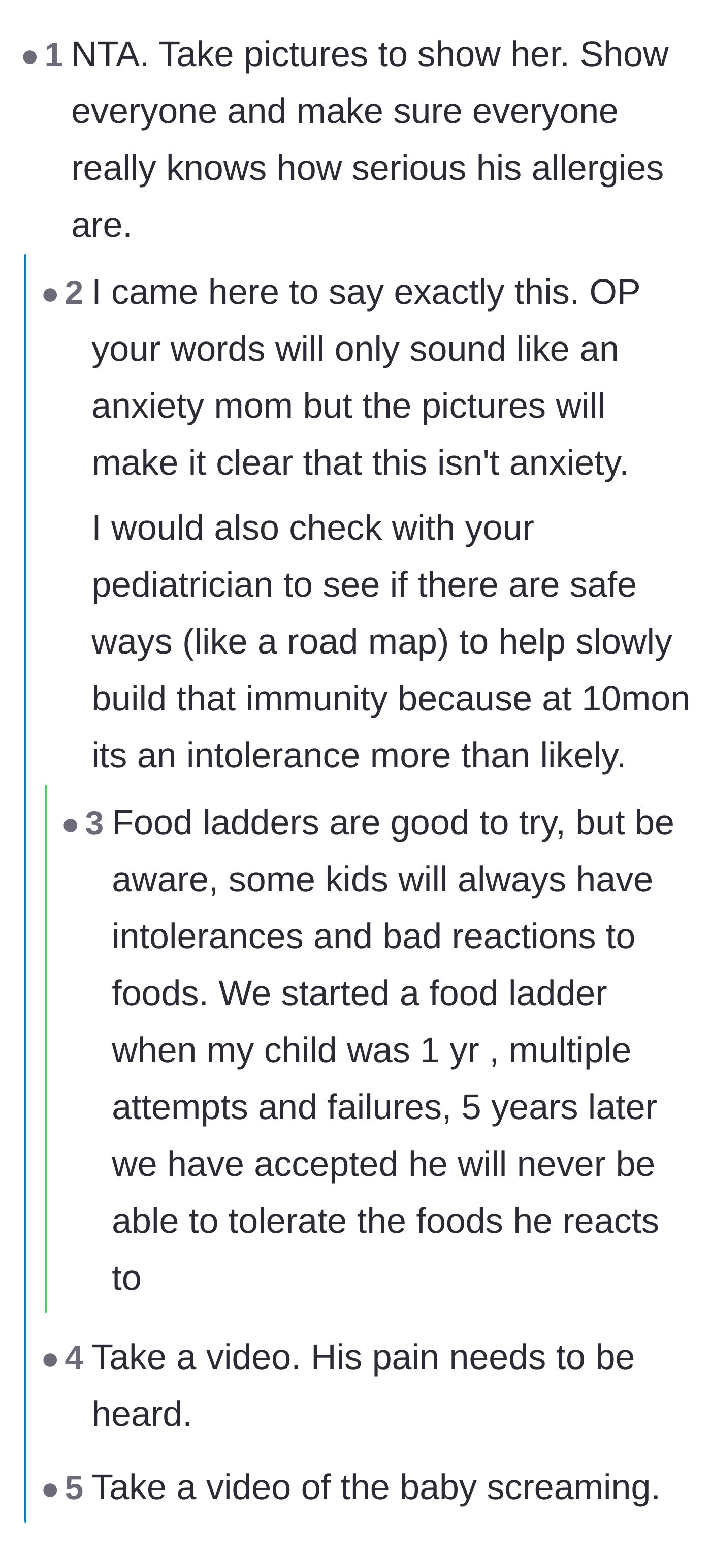 Comment thread 3 - Suggestions to record the baby's pain to prove the mother isn't just being anxious