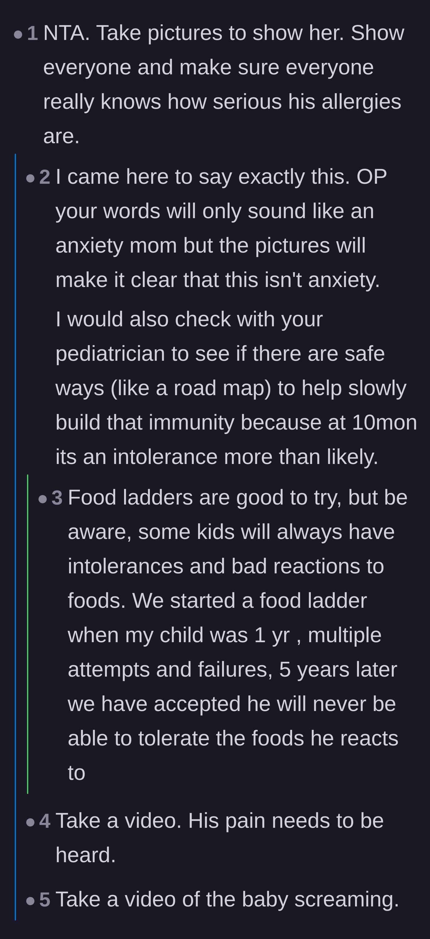 Comment thread 3 - Suggestions to record the baby's pain to prove the mother isn't just being anxious