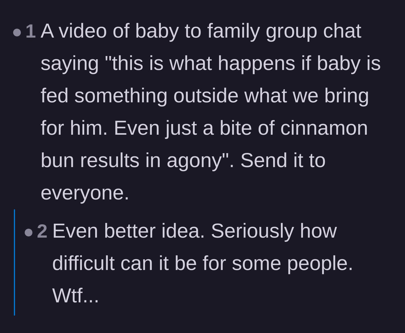 Comment thread 5 - Debating the effectiveness of shaming the aunt in a family group chat while protecting the infant's privacy