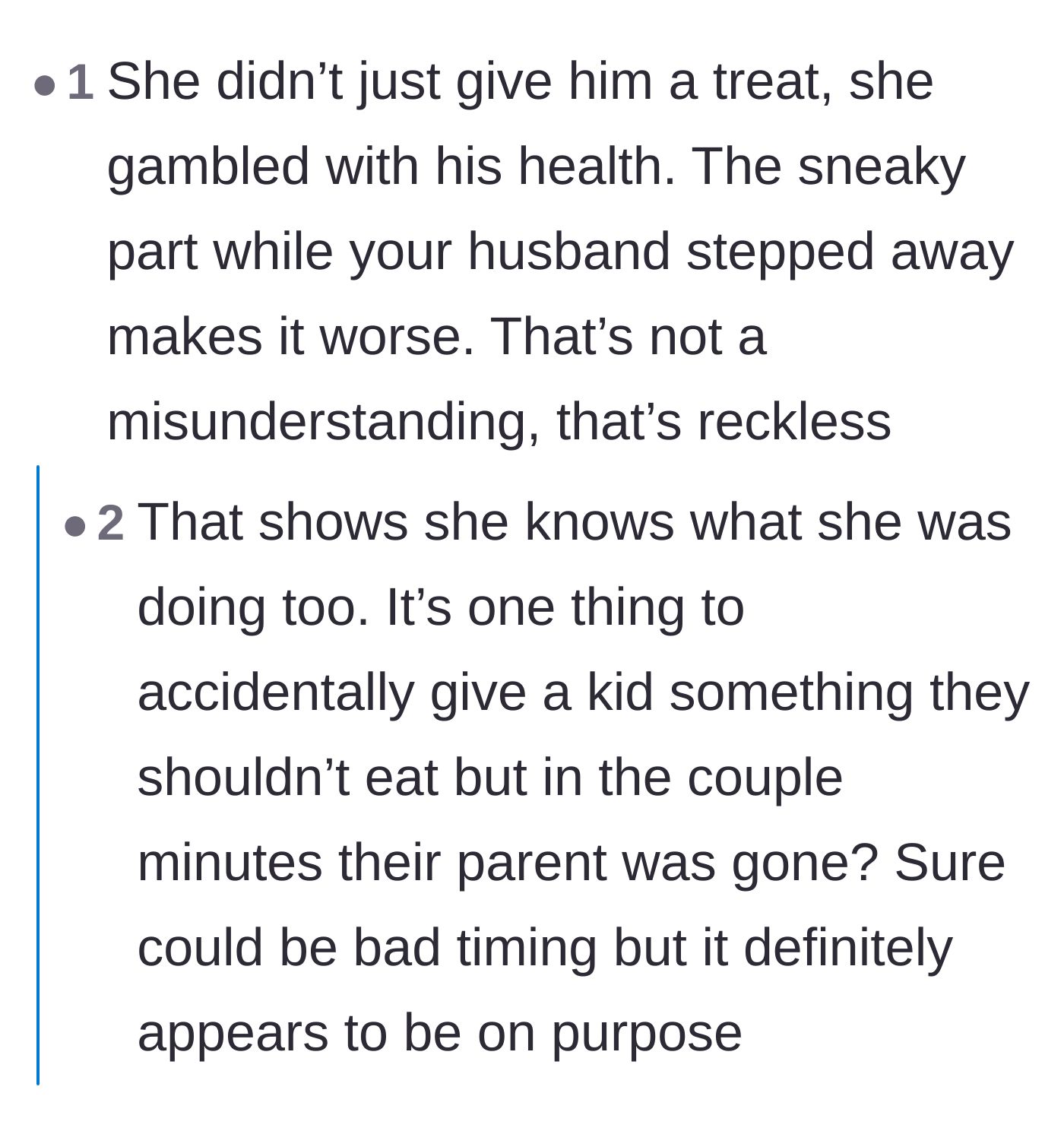 Comment thread 6 - Analysis of the aunt's calculated timing to feed the baby while the father stepped away