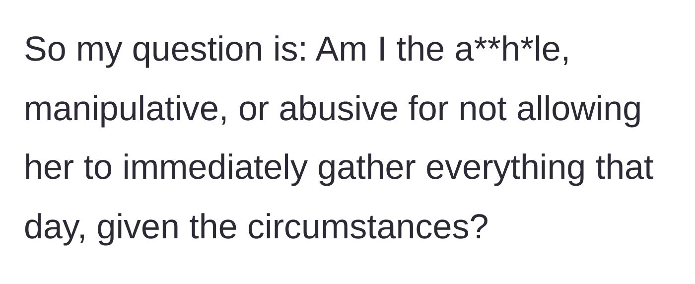 Story part 12 - The mother questions if enforcing this strict boundary with the luggage makes her an abusive parent.