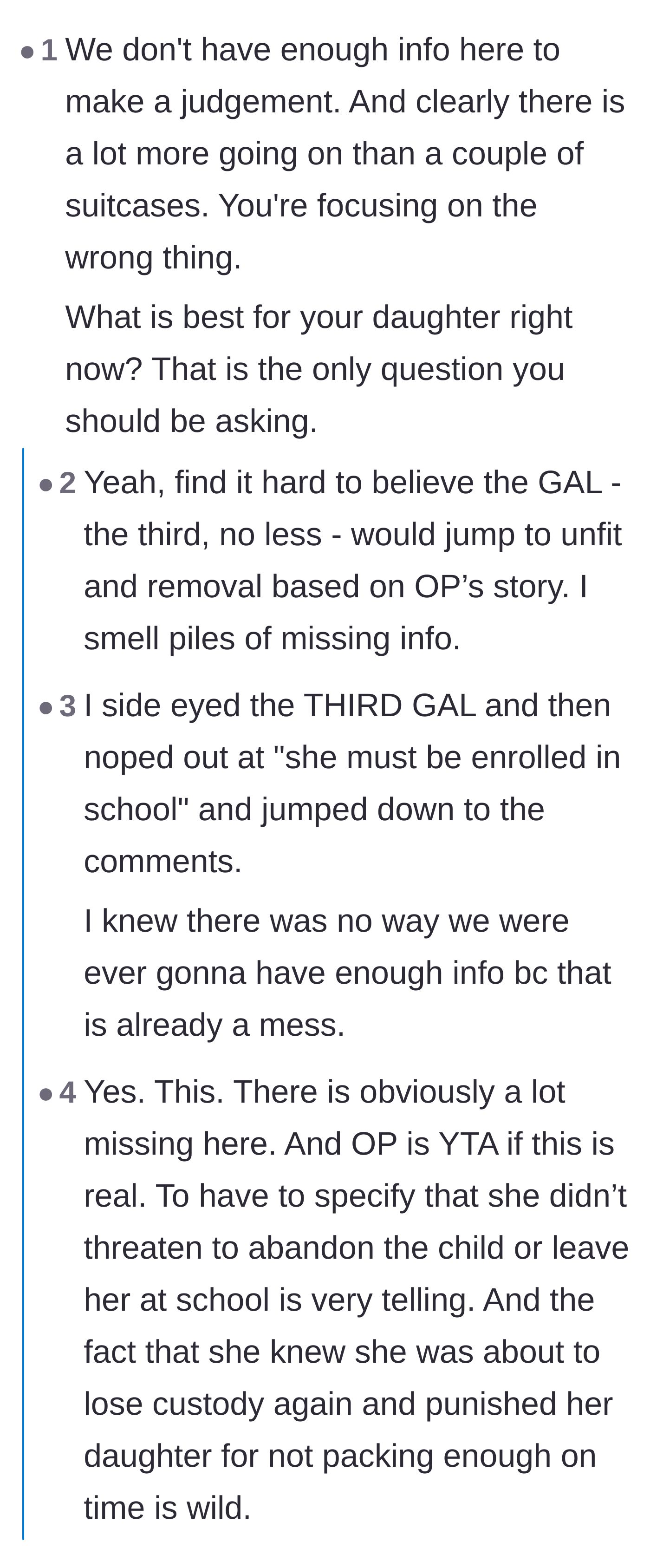 Comment thread 2 - Commenters discussing how both parents are failing the children and prioritizing their feud over the kids' well-being.