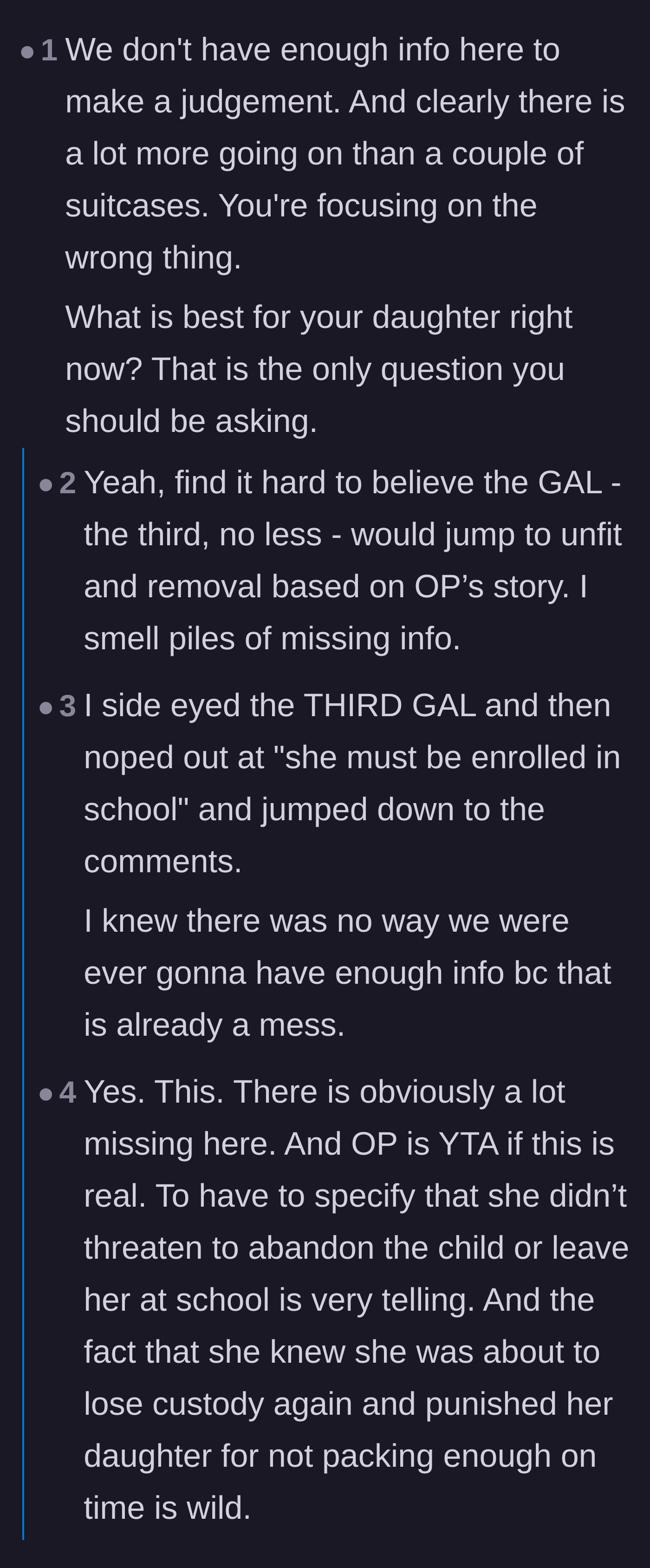 Comment thread 2 - Commenters discussing how both parents are failing the children and prioritizing their feud over the kids' well-being.