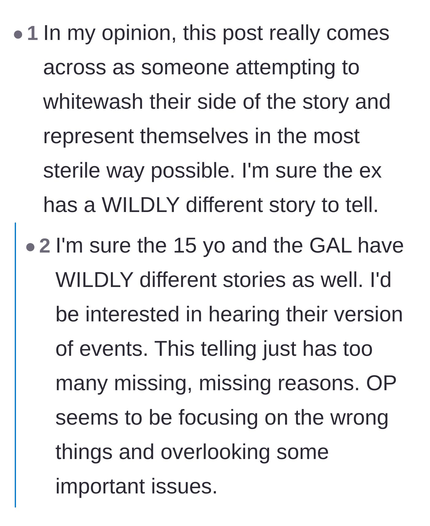 Comment thread 5 - Commenters accusing the author of whitewashing her behavior and prioritizing pettiness over a relationship with her child.