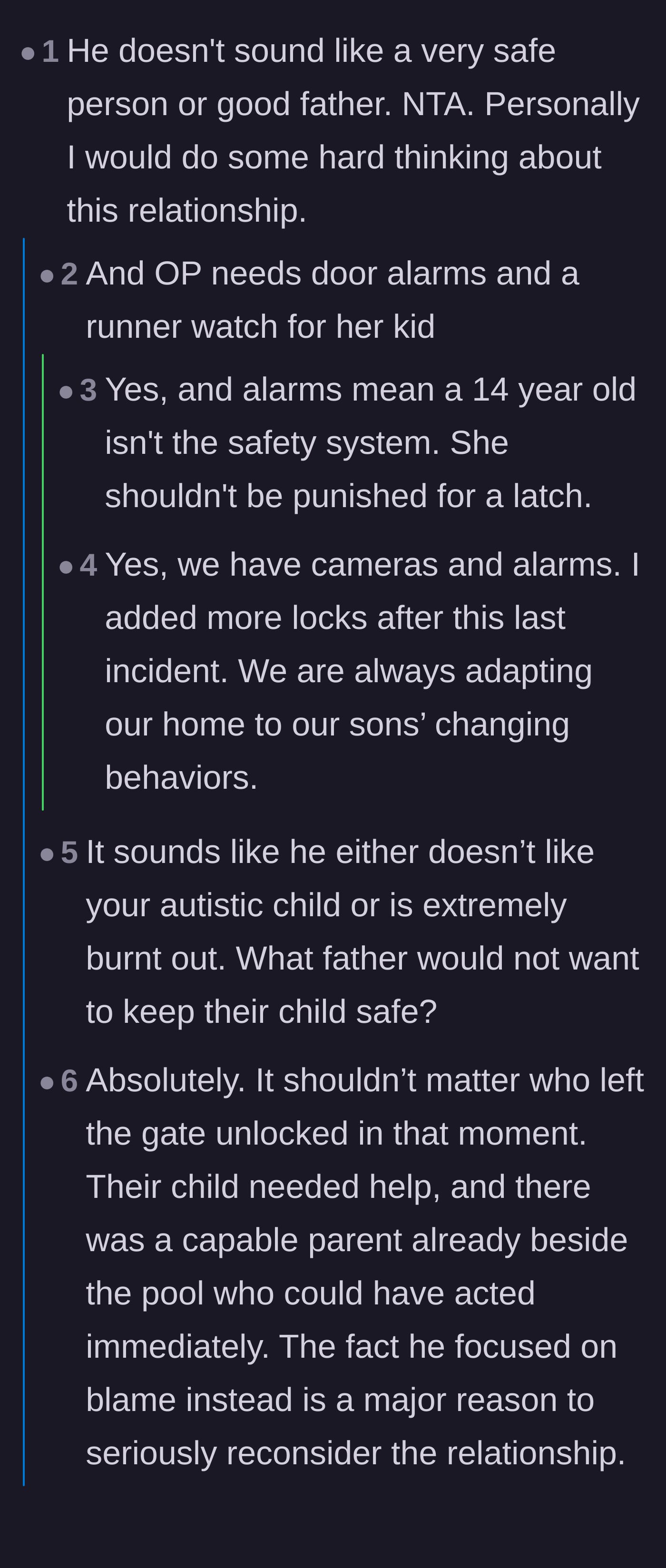 Comment thread 1 - A discussion on the extreme exhaustion of special needs parenting and the father's failure to protect his child