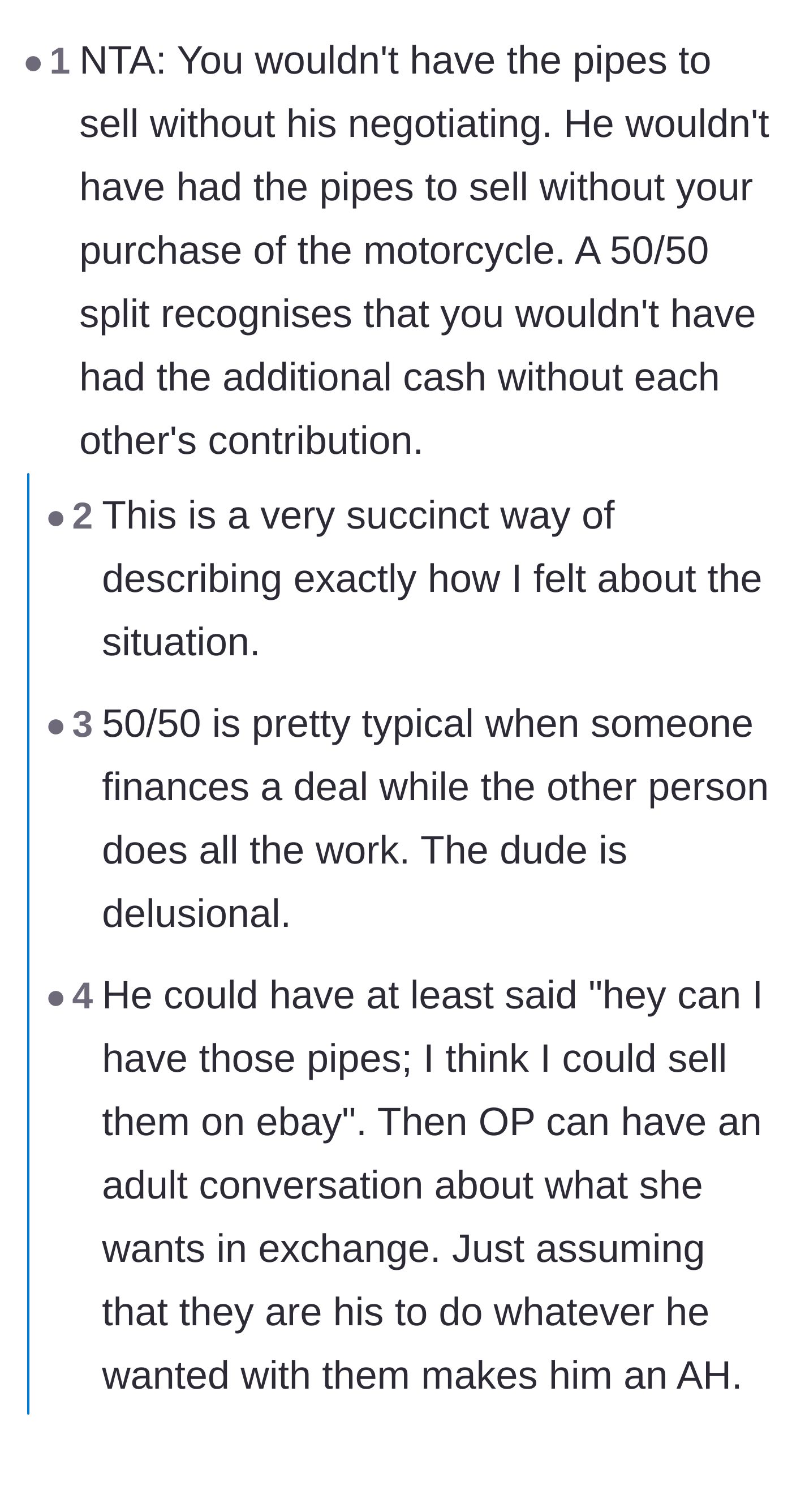Comment thread 2 - A deep dive into the logic of a 50/50 split, paired with a wild story about a roommate demanding cash for a membership discount.