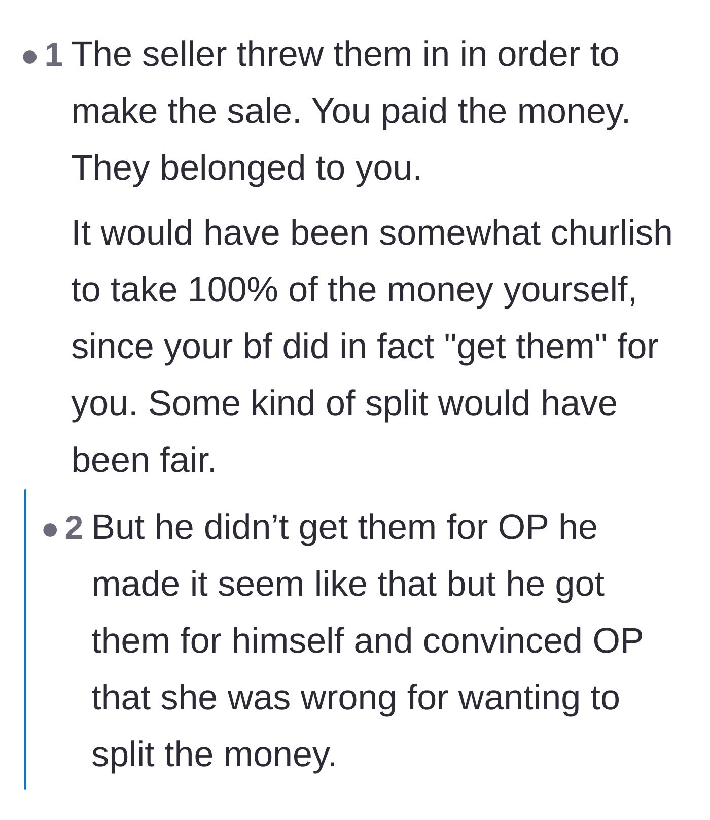 Comment thread 4 - A discussion on how the boyfriend weaponized a seemingly helpful favor purely for his own financial gain.