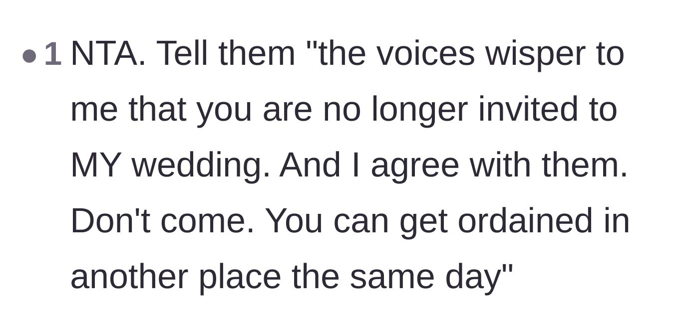 Comment thread 5 - A viral comeback weaponizing the family's superstition to uninvite them from the wedding