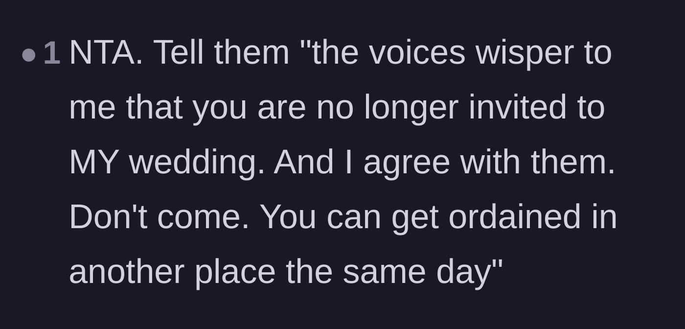 Comment thread 5 - A viral comeback weaponizing the family's superstition to uninvite them from the wedding