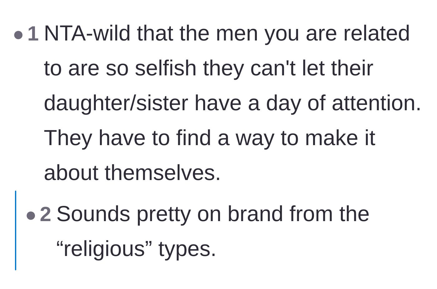 Comment thread 6 - Calling out the male relatives for refusing to let the bride have the spotlight for one day