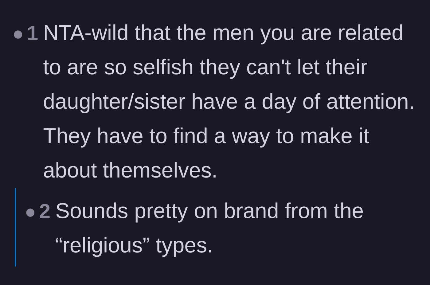 Comment thread 6 - Calling out the male relatives for refusing to let the bride have the spotlight for one day