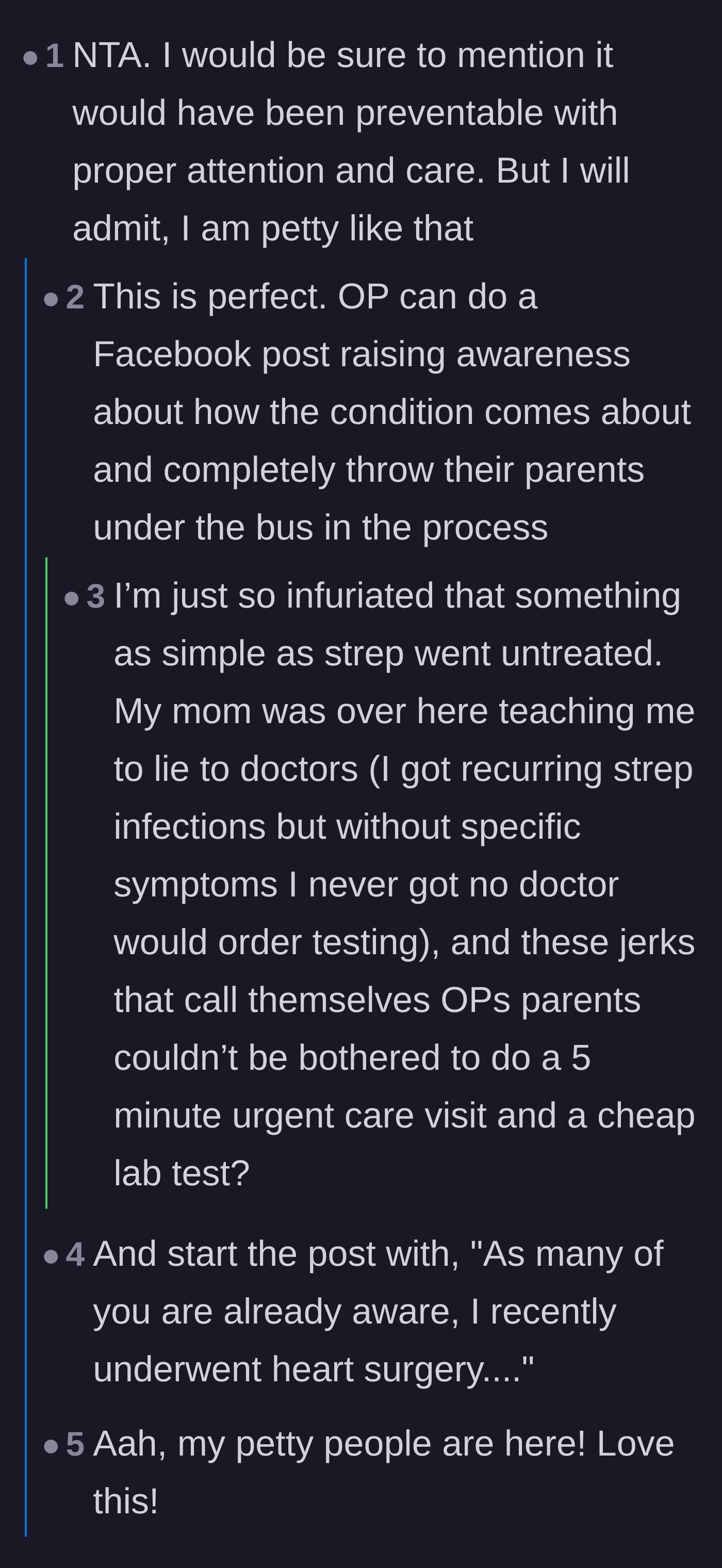 Comment thread 2 - Commenters expressing outrage over the parents failing to treat a simple strep infection and suggesting the author publicly call them out.