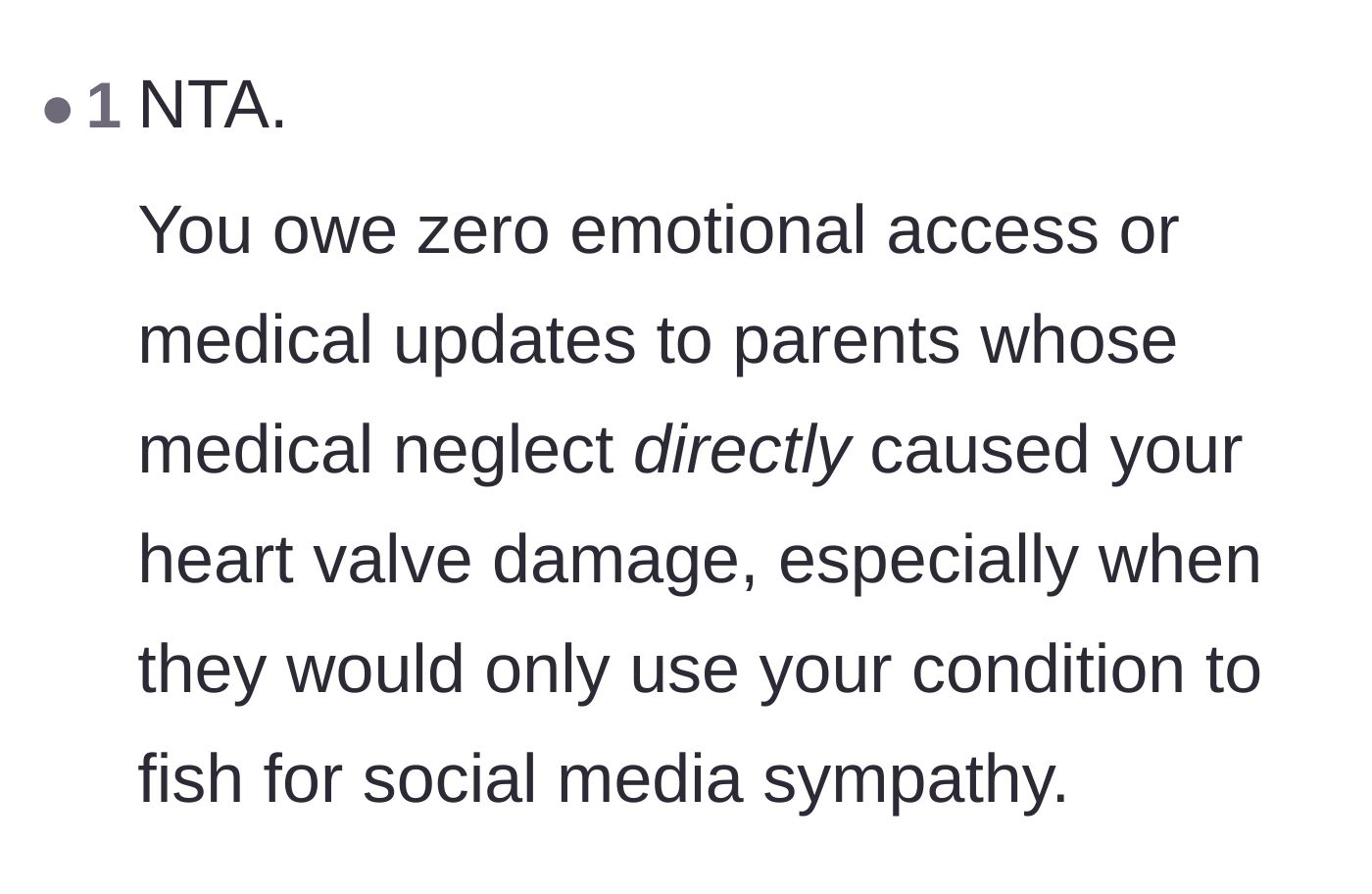 Comment thread 4 - A direct comment stating the author owes zero emotional access to the parents who caused her heart damage.