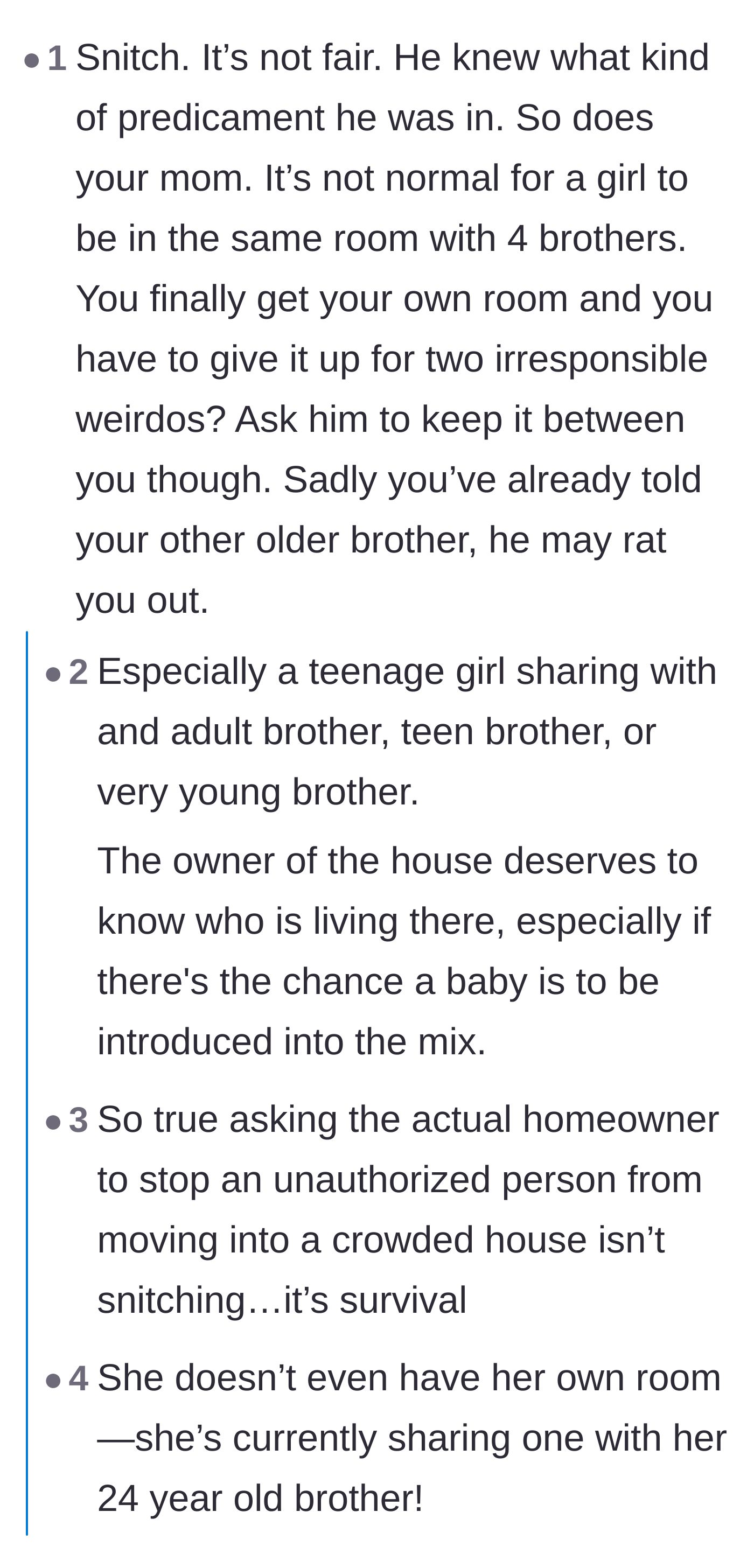 Comment thread 1 - Readers discuss how it is highly inappropriate and legally questionable for a teenage girl to share a bedroom with her adult brother.